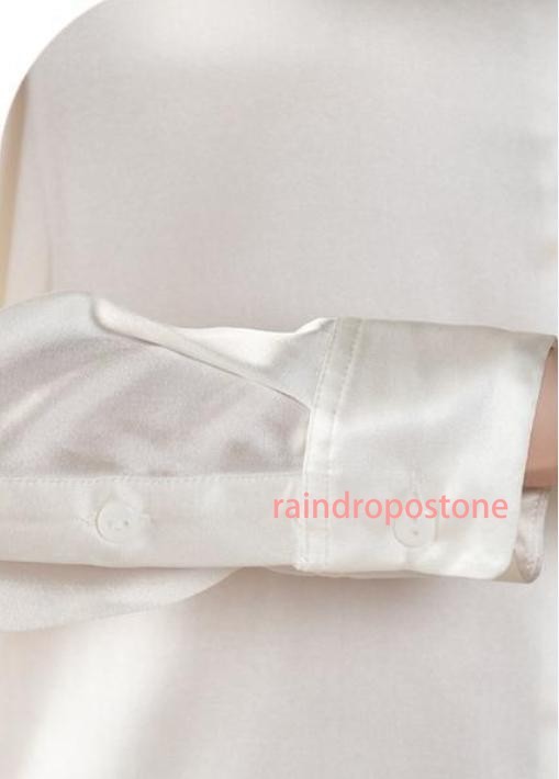 Imitated Silk Satin Long Sleeve Button Down V Neck Workwear Blouse Top Shirts