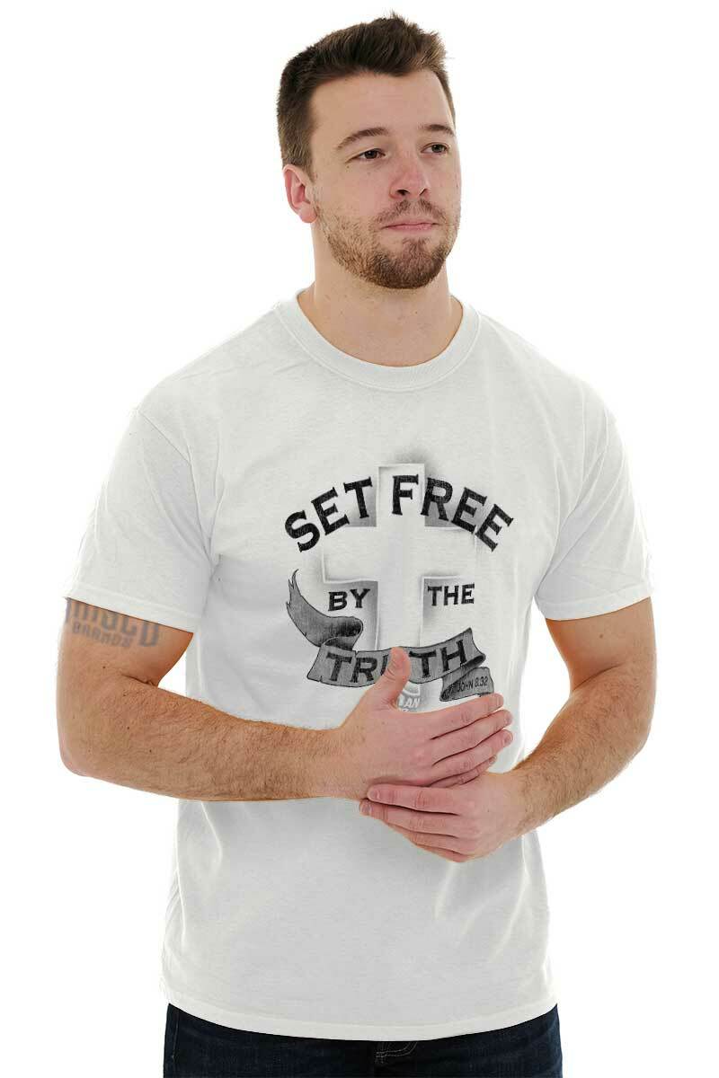 Christian Strong Set Free By The Truth Cross Womens or Mens Crewneck T Shirt Tee