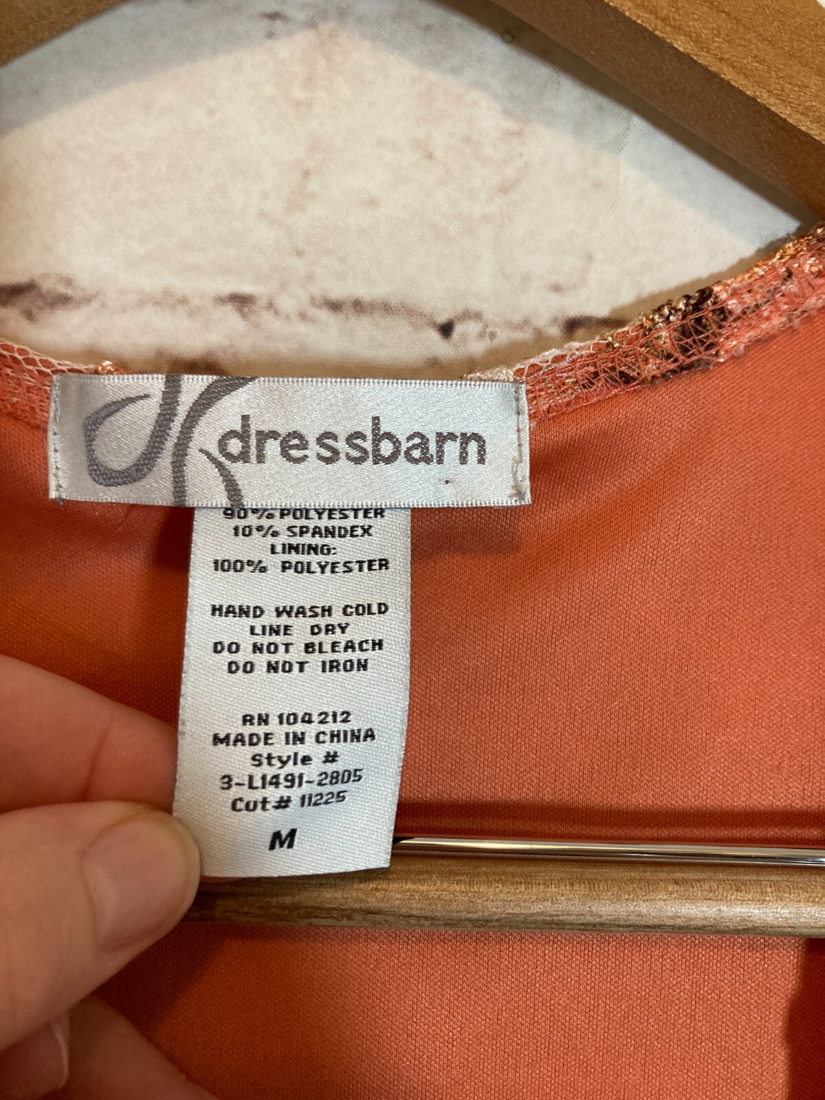 Dressbarn Top Womens Medium Peach & Pink Floral Floral Mesh Square Neck Dainty