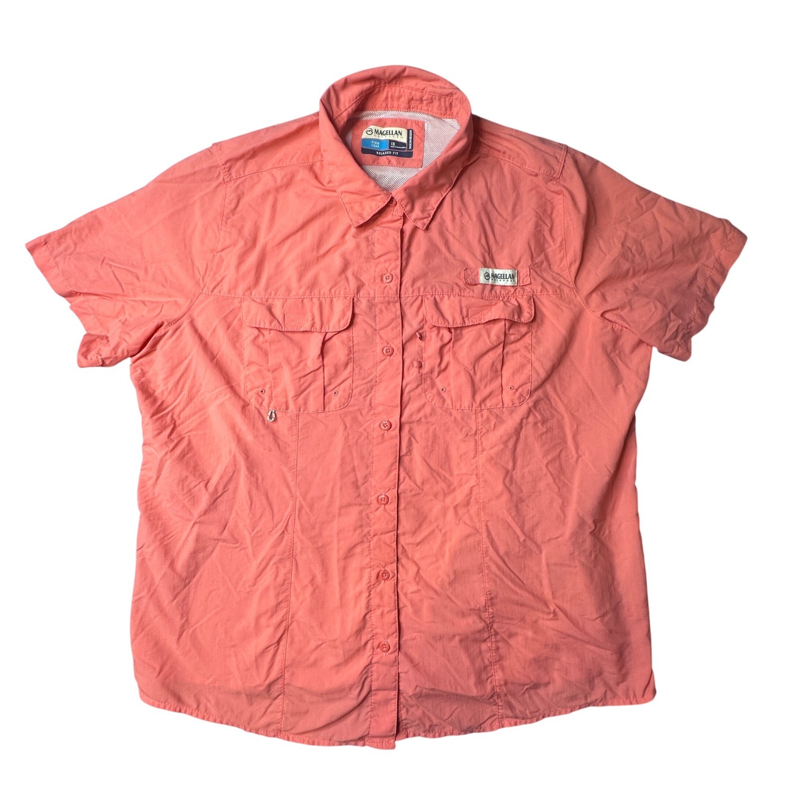 Magellan Fishing Shirt Womens 1X Coral Laguna Madre Relaxed Fit Short Sleeve