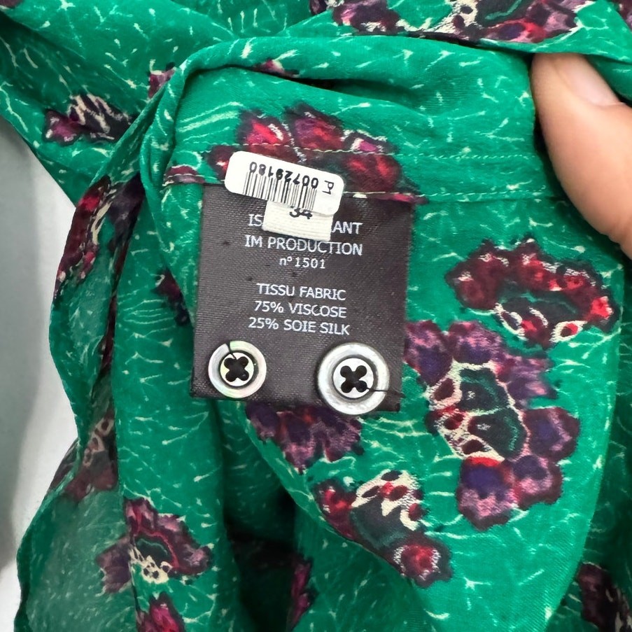 Isabel Marant Étoile Green Floral Sheer Button-up Blouse Size 34 (XS US)