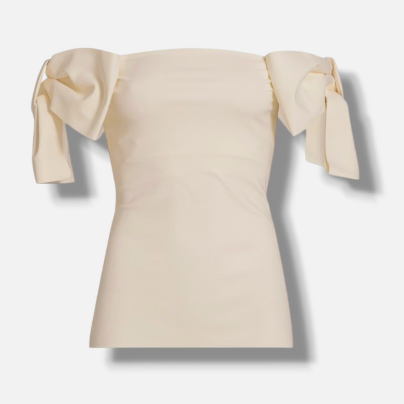 Chiara Boni La Petite Robe Women’s Beige Bunjiro Off-Shoulder Bows Top Size 46