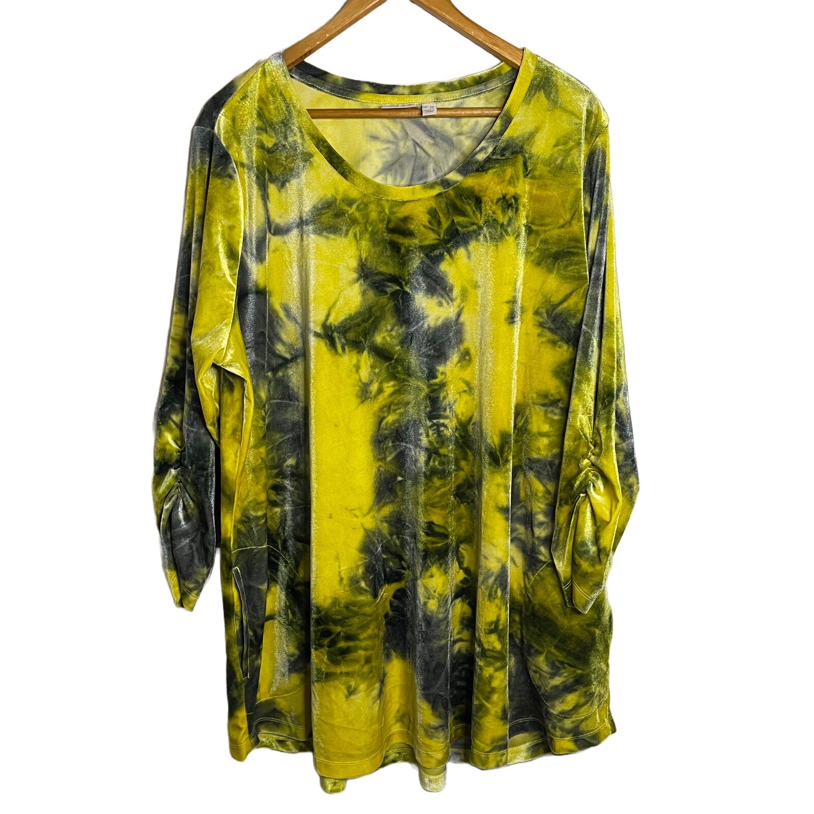 LOGO Lori Goldstein Womens Tie Dye Velour Tunic Top Sz 2X Yellow Boho Stretch