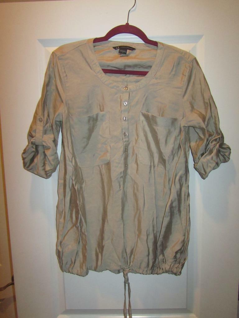 ARMANI EXCHANGE Shirt 1/2 Button down Top Long Beige Tunic 3/4 Sleeve Women’s S