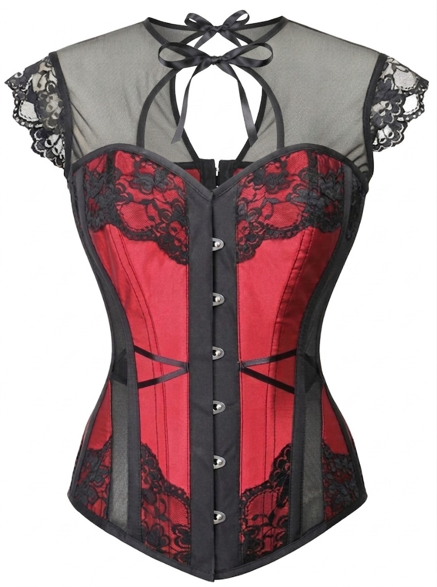 Rare Corset Story Black Red Overbust Corset Steel Boned UK 10 / US 6 NWT