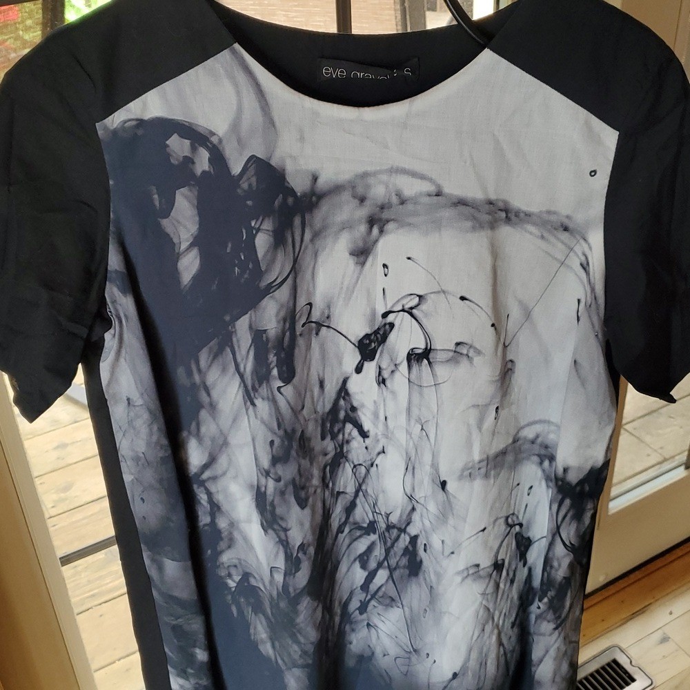 Eve Gravel Monochrome Artistic Graphic Short Sleeve Sz. S Top/Dress