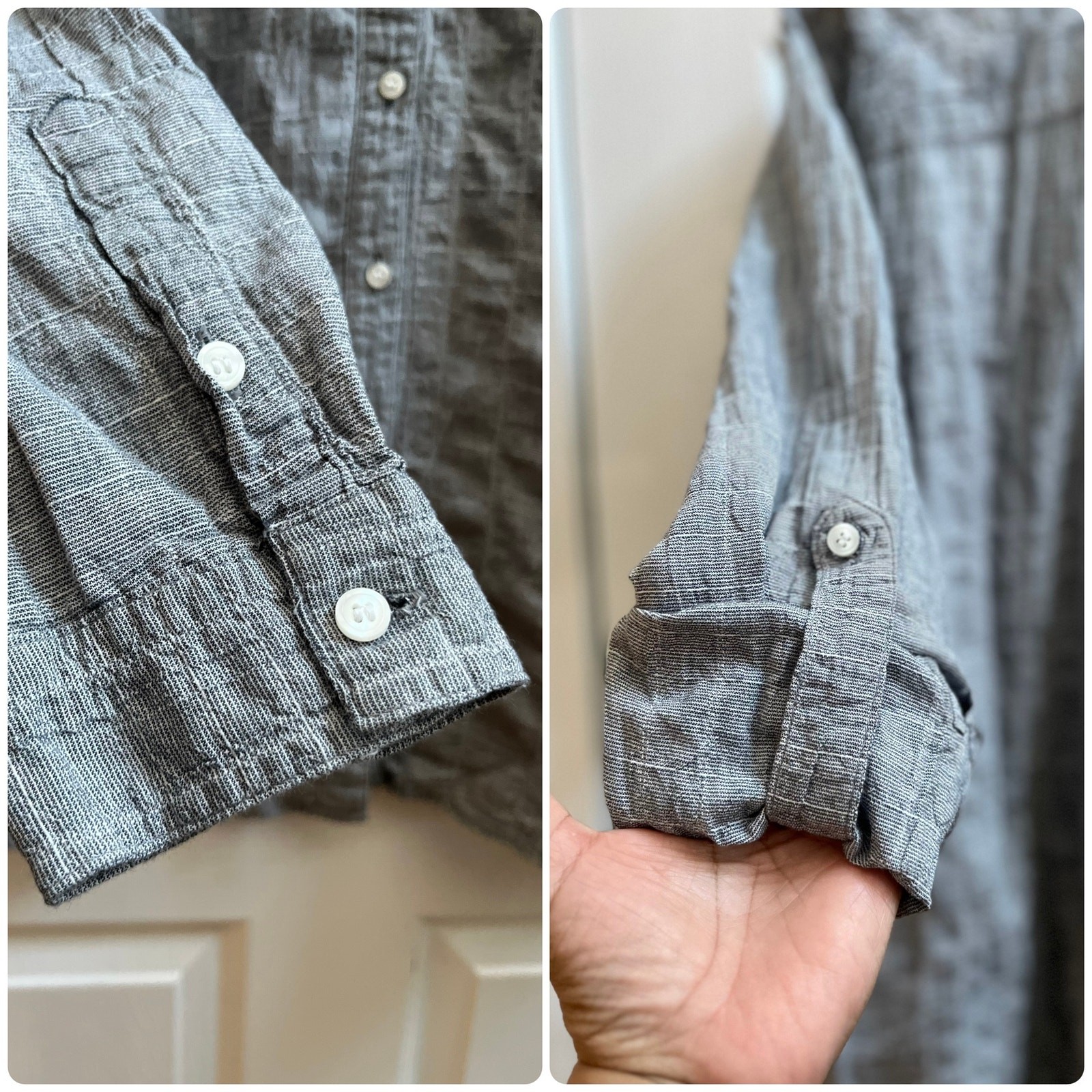 Soft Surroundings Wrinkle Crinkle Effect Roll Tab Sleeves Button Up Top Large