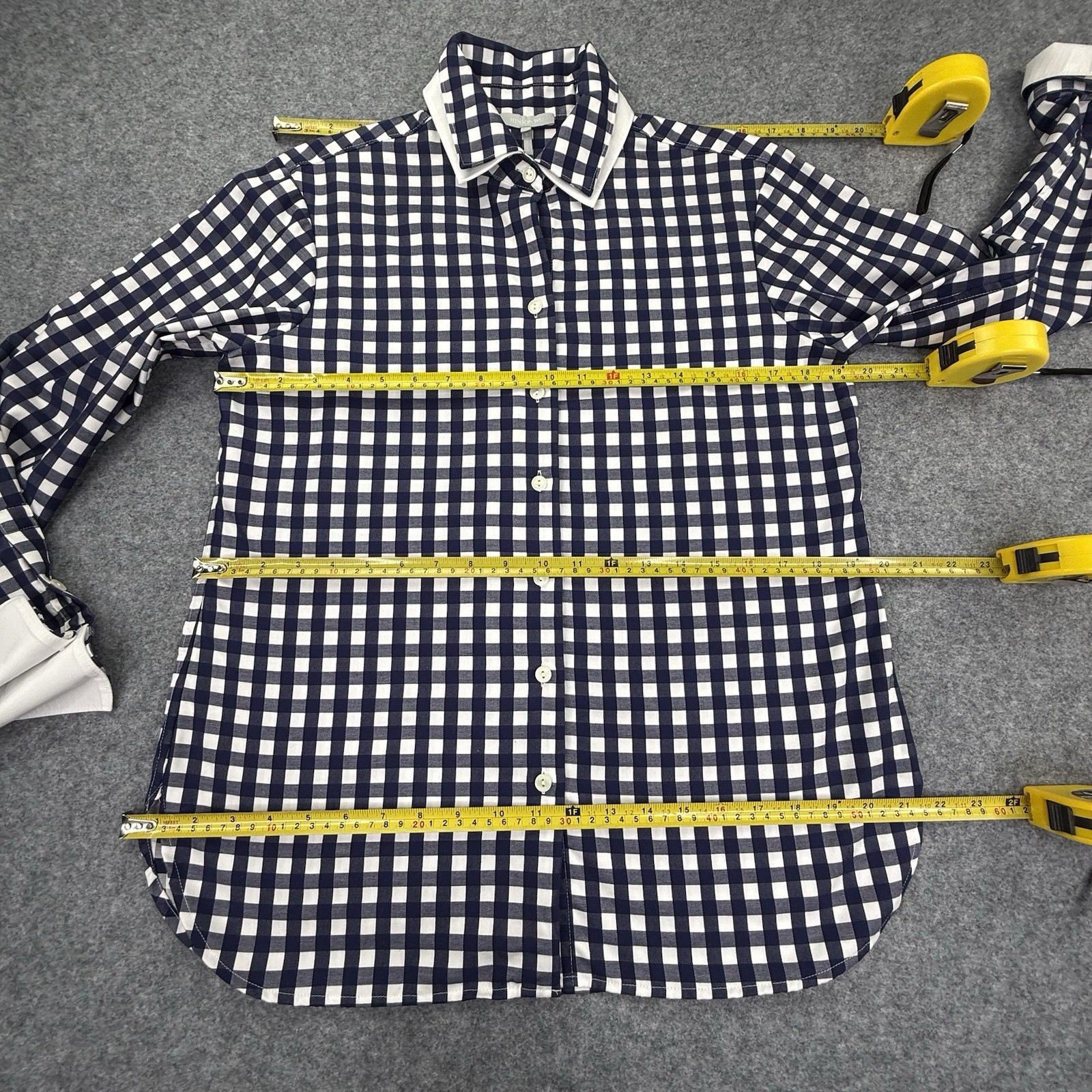 Hinson Wu Gargot Gingham Blue & White Flip Cuff Cotton Blouse Shirt Small