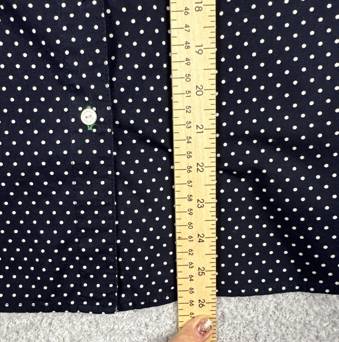 Tommy Hilfiger Women’s Polka Dot Shirt M Navy & White Top Long Sleeve Flip Cuff