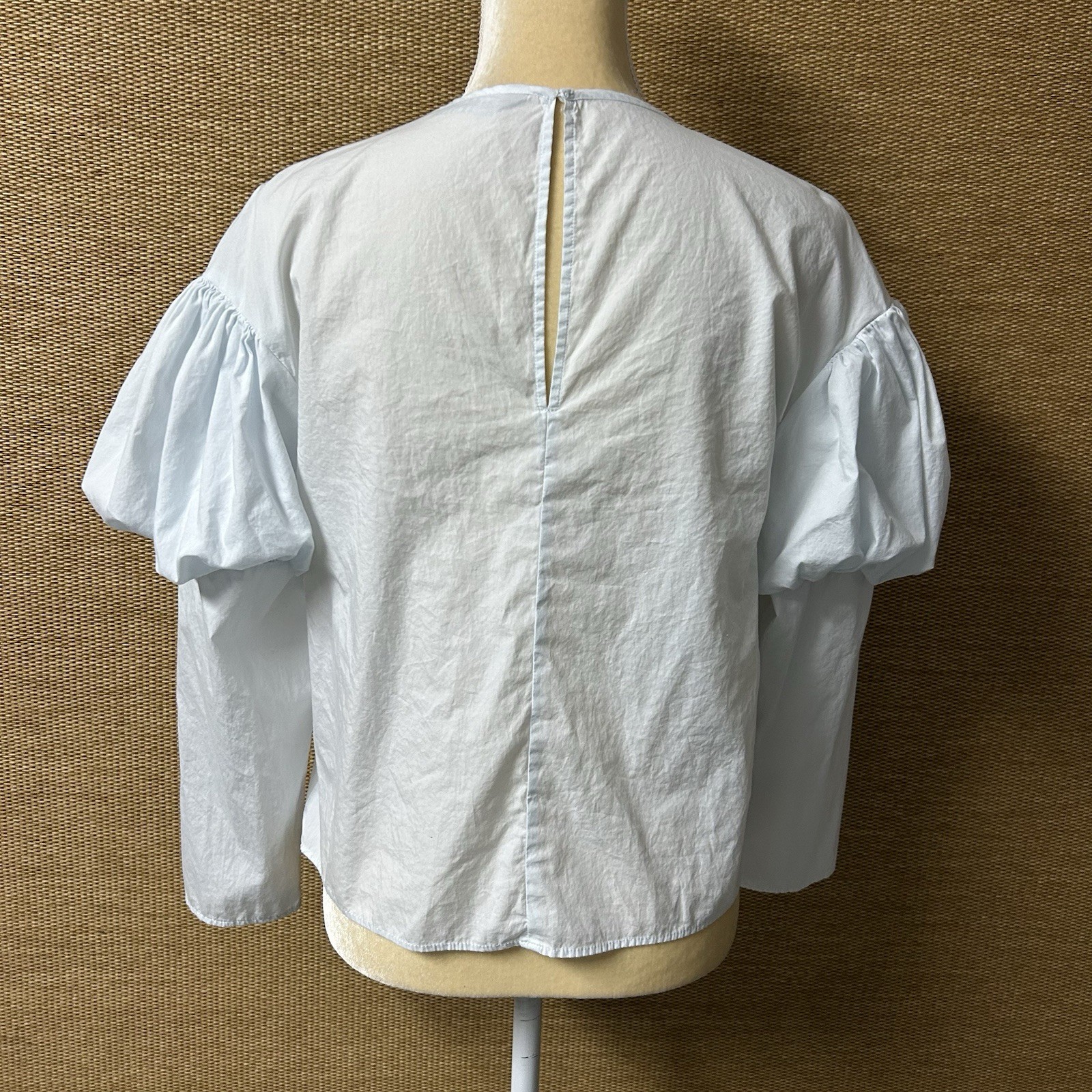 Zara Woman Top Womens Small Light Blue Long Puffy Sleeves Round Neck 100% Cotton