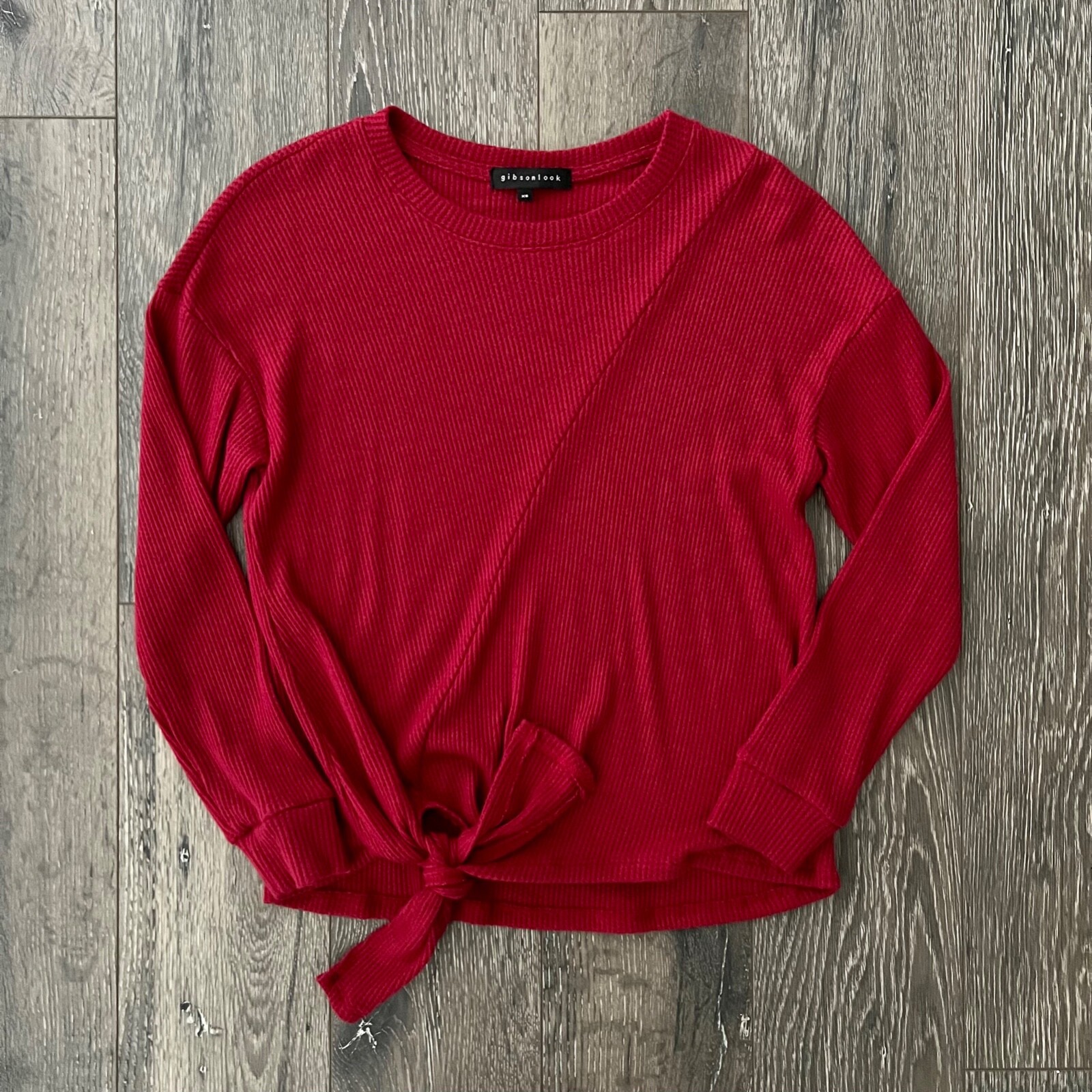 Gibsonlook Waffle Knit Tie Knot Long Sleeve Top