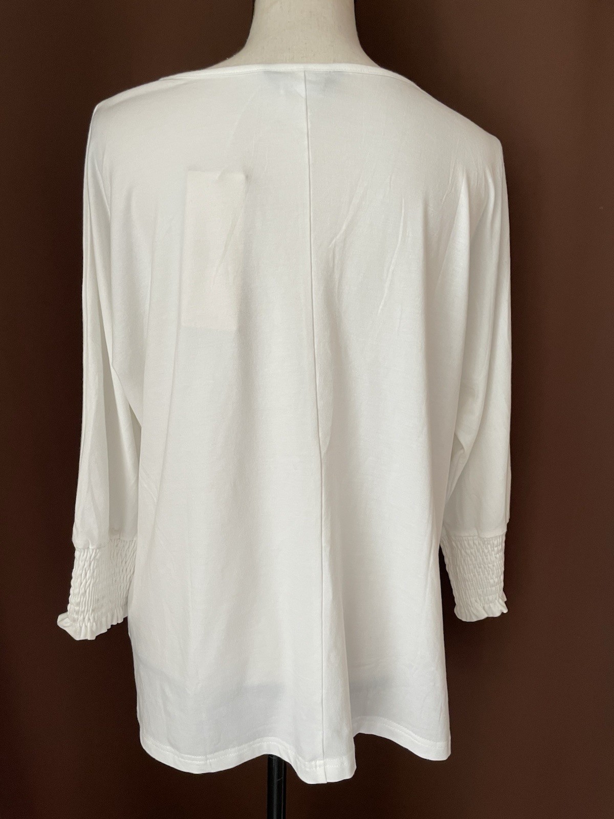 NWT White Batwing Top Relaxed Minimalist 3/4 Sleeves Boho Casual Smocked Cuff XL