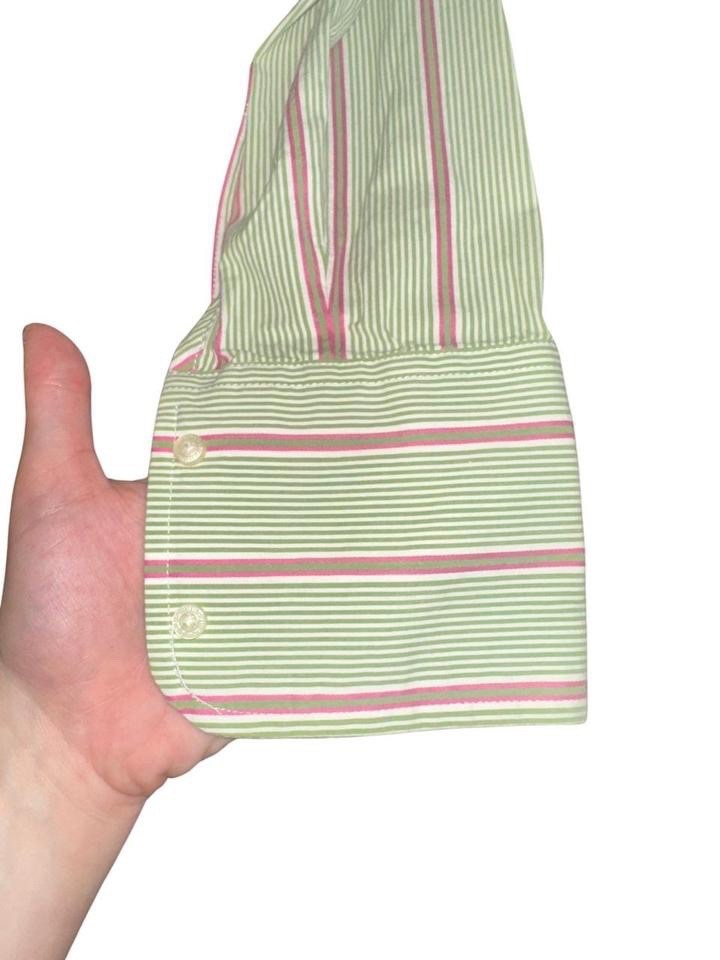American Eagle Green and Pink Striped Button Down Shirt Size 4