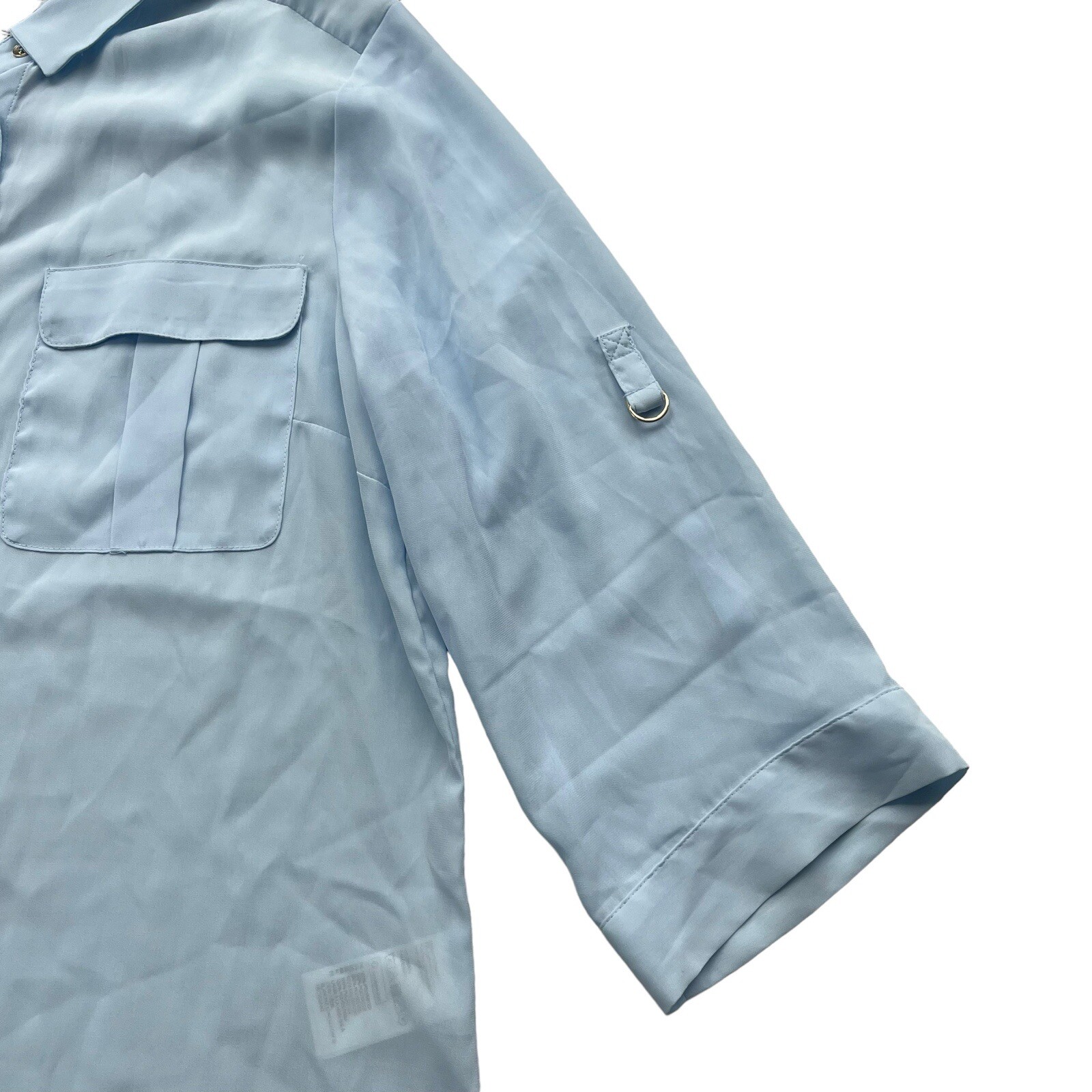 H&M Women’s Sz 12 Light Blue 3/4 Roll Tab Sleeves Lightweight Button Front Shirt