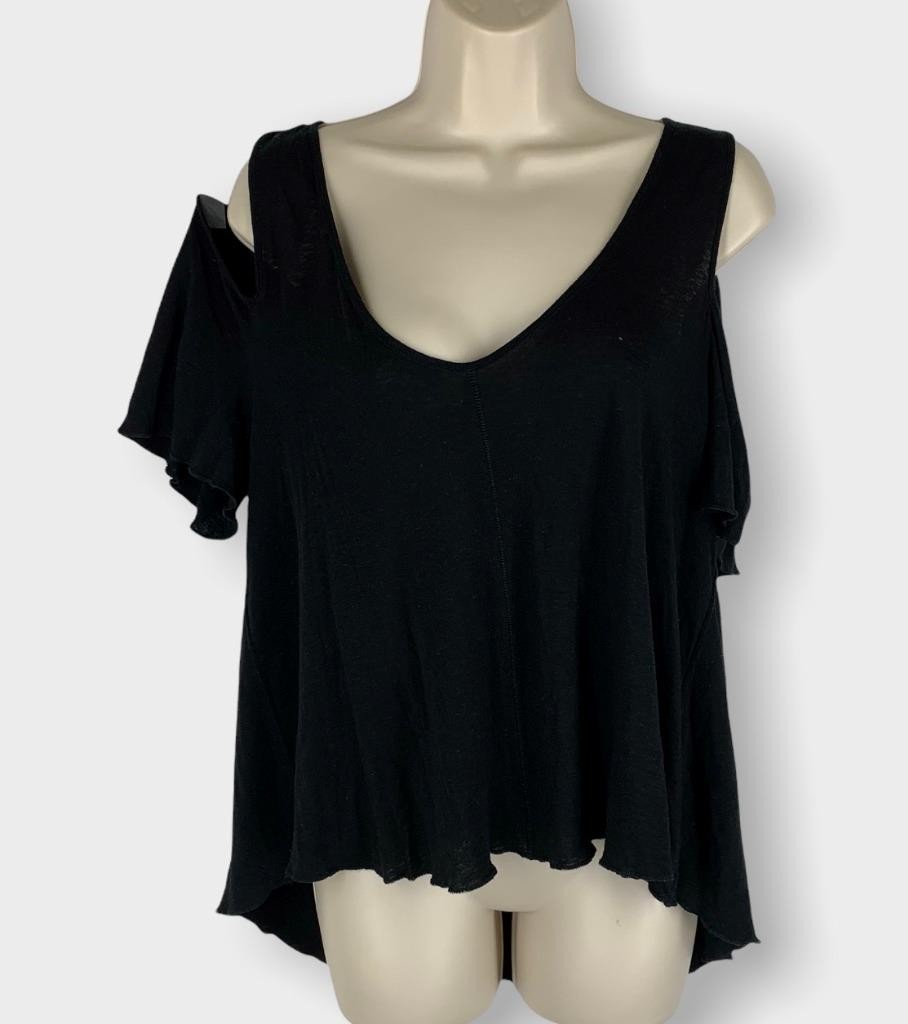 Free People S Top Anthro Cold Shoulder Black Knit Tee