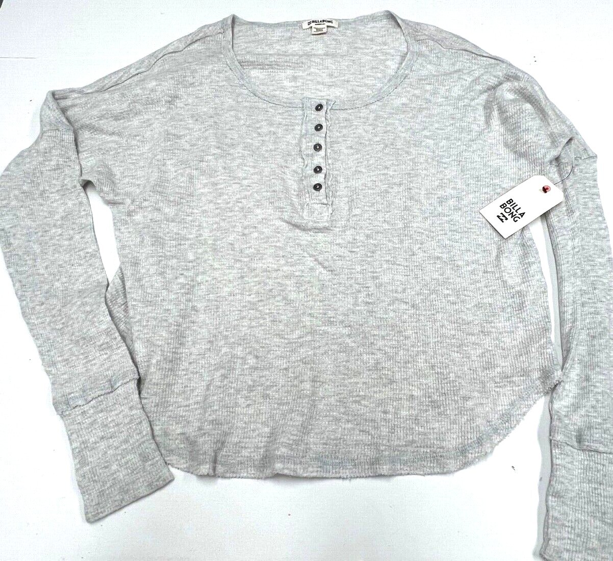 Billabong Any Day LightThermal Henley Top NWT Size XS Gray Oversized Cozy Shirt