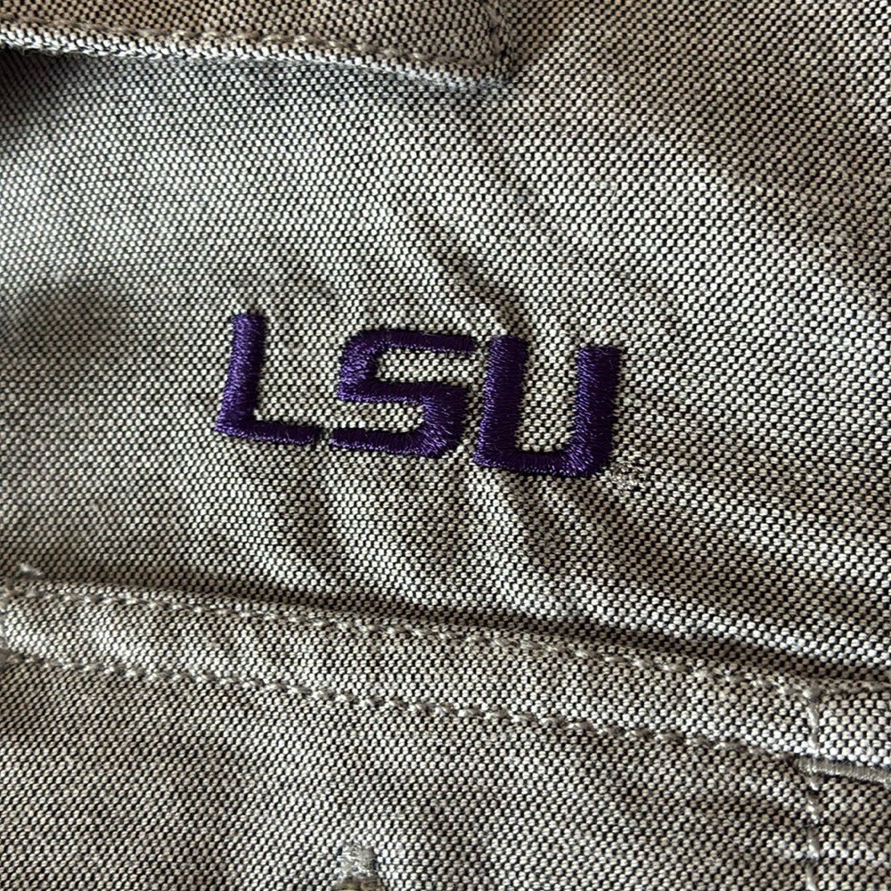 CUTTER AND BUCK LSU Tigers Women Stretch Oxford Long Sleeve Grey Dress Shirt