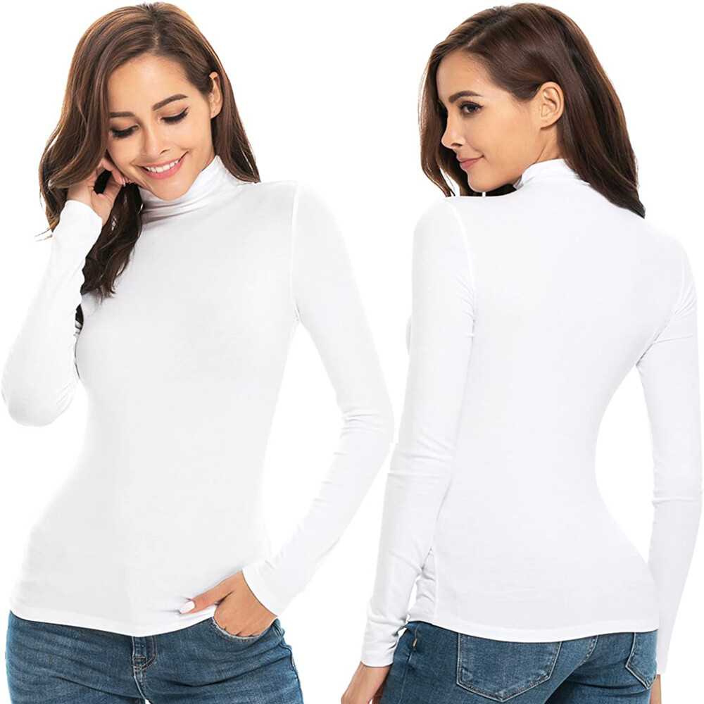 Woman Long Sleeve Mock Turtleneck Lightweight Pullover Slim Fit Top Basic Shirts