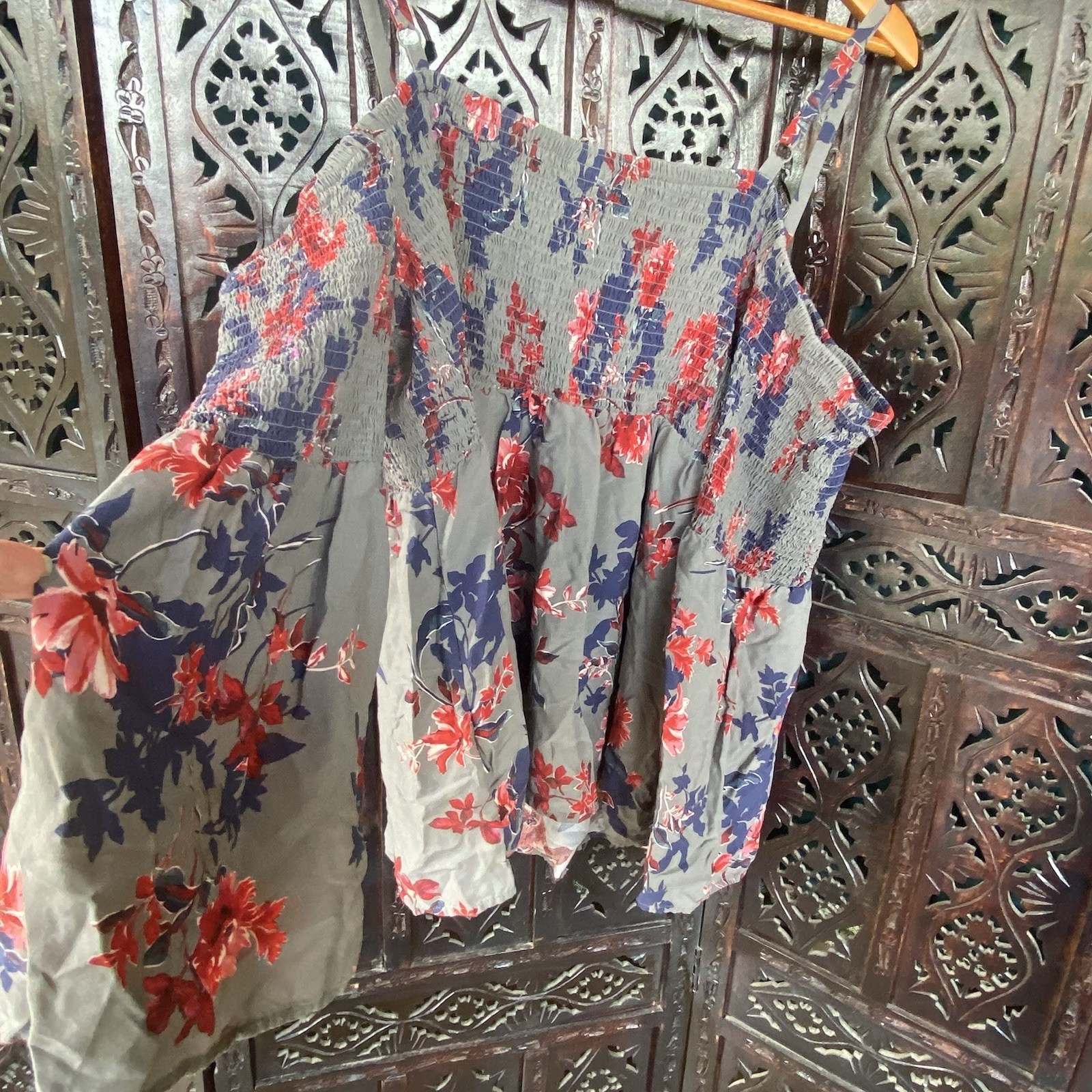 TORRID 3 Cold Shoulder Strap Top Womens 22/24 Floral Bell Sleeve Boho Blouse
