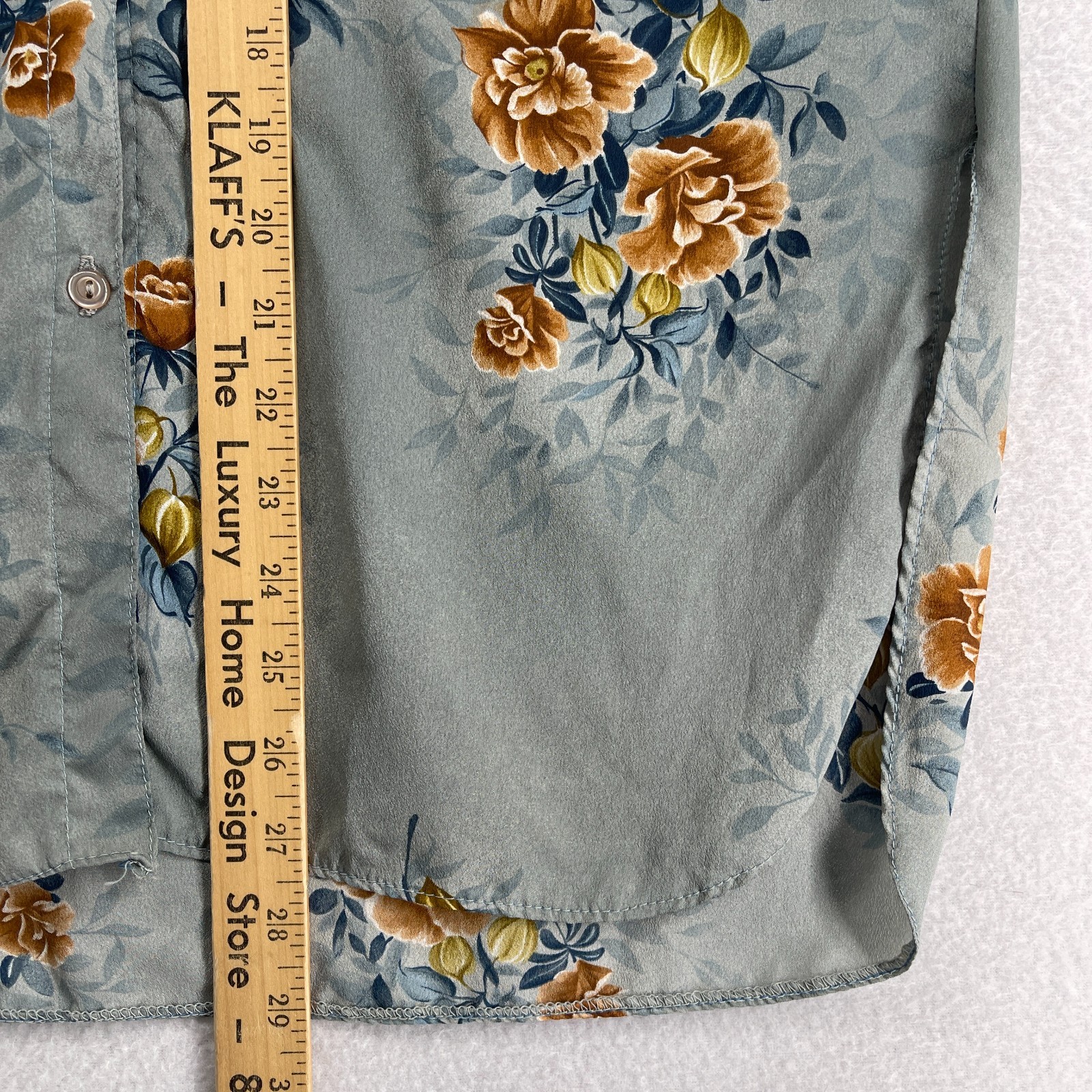 JONATHAN MARTIN Top Womens L Floral Mandarin Silk Crepe de Chine Button Up Blue