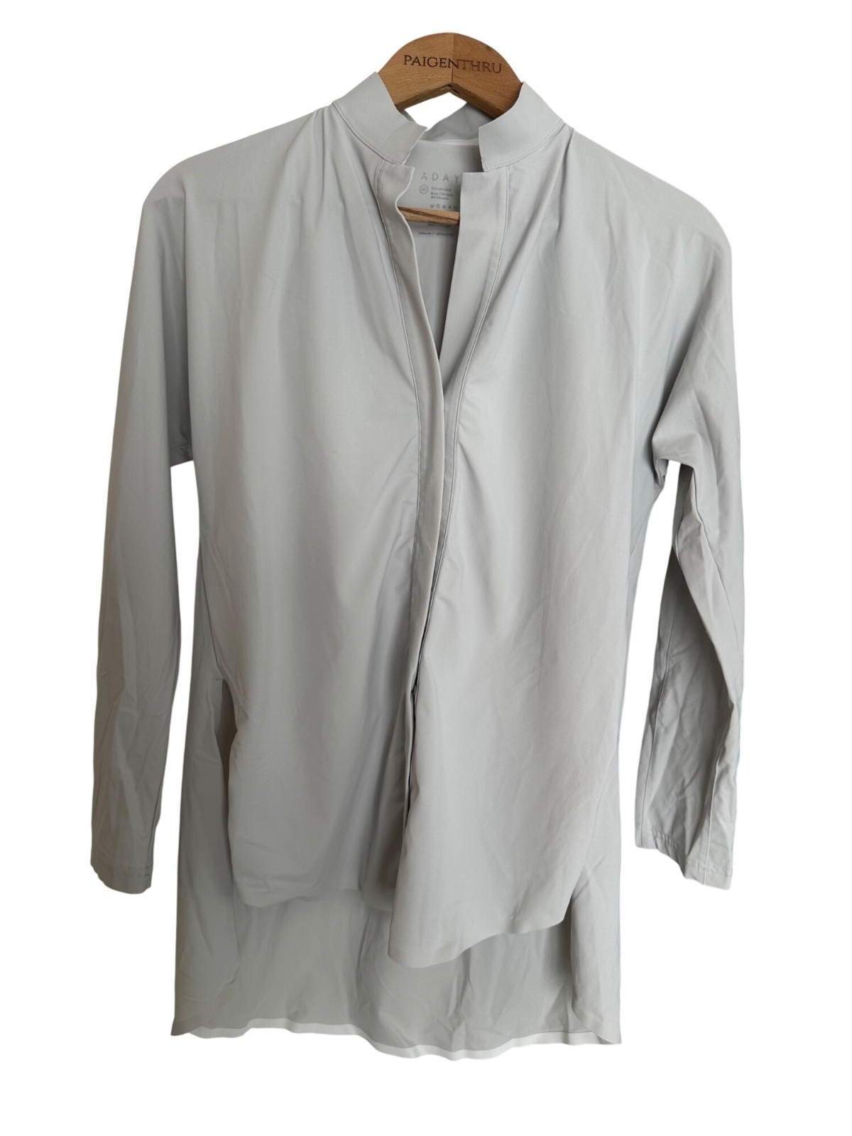 Aday Something Borrowed Shirt Womens XS Gray Tunic Long Sleeve Mandarin Collar