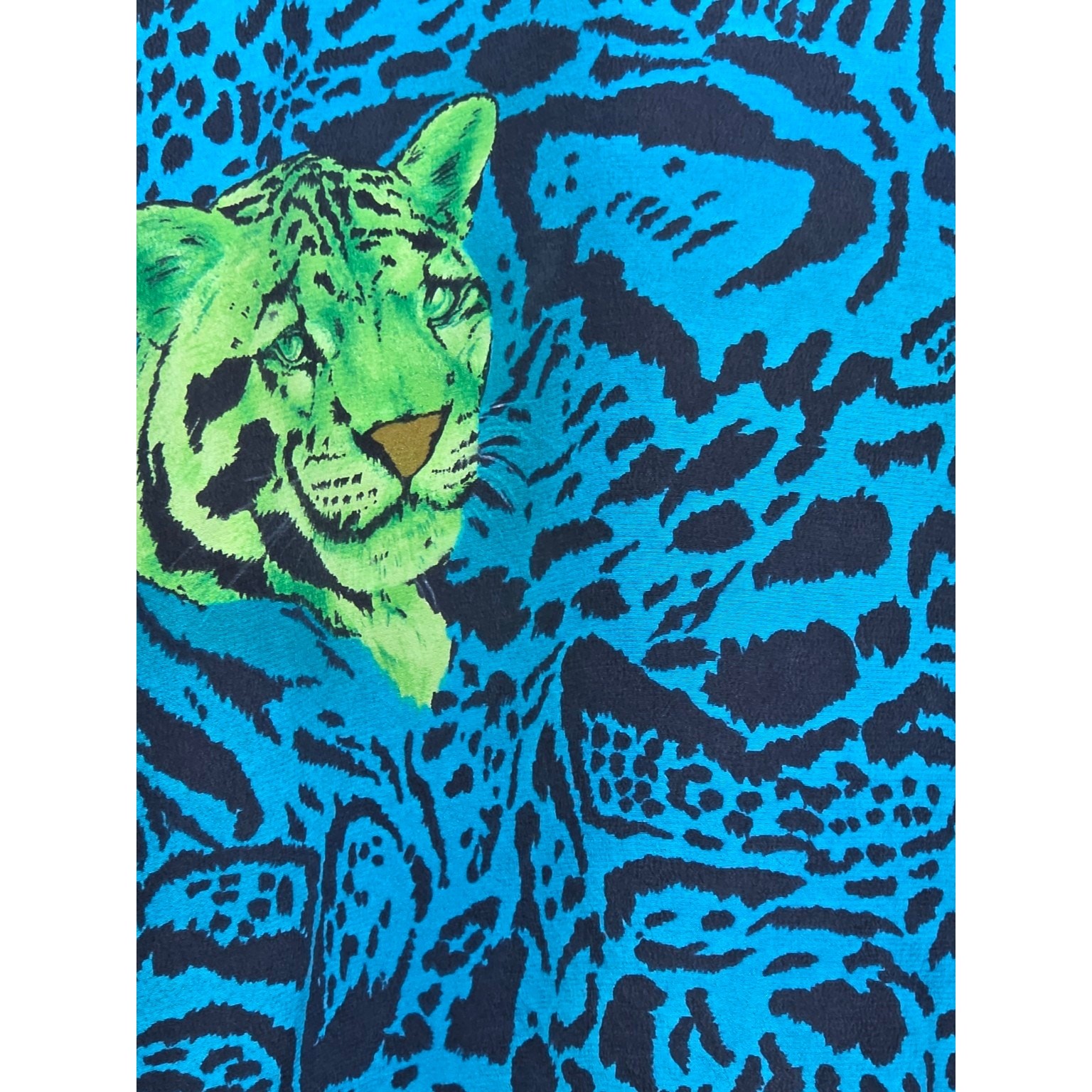 Escada Margaretha Ley 100% Silk Tiger Print Blouse Blue Green EU 40 US 8