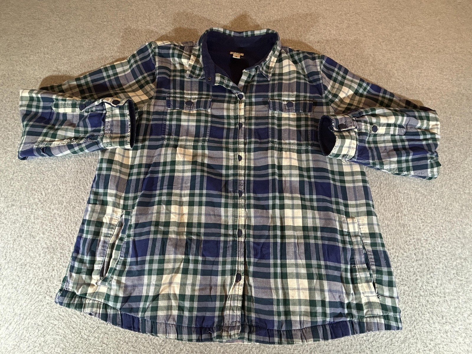 LL Bean Flannel Womens XL Shacket Jacket Snap Fleece Lined Distressed Outdoor