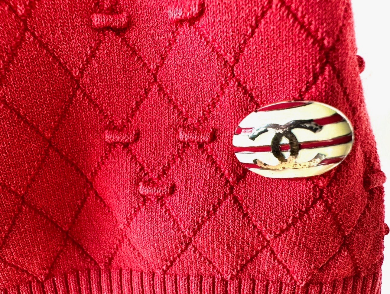3K Chanel 2014 Barbie Red Sweater Top 36 38 40 4 6 8 T-Shirt White CC Logo S M
