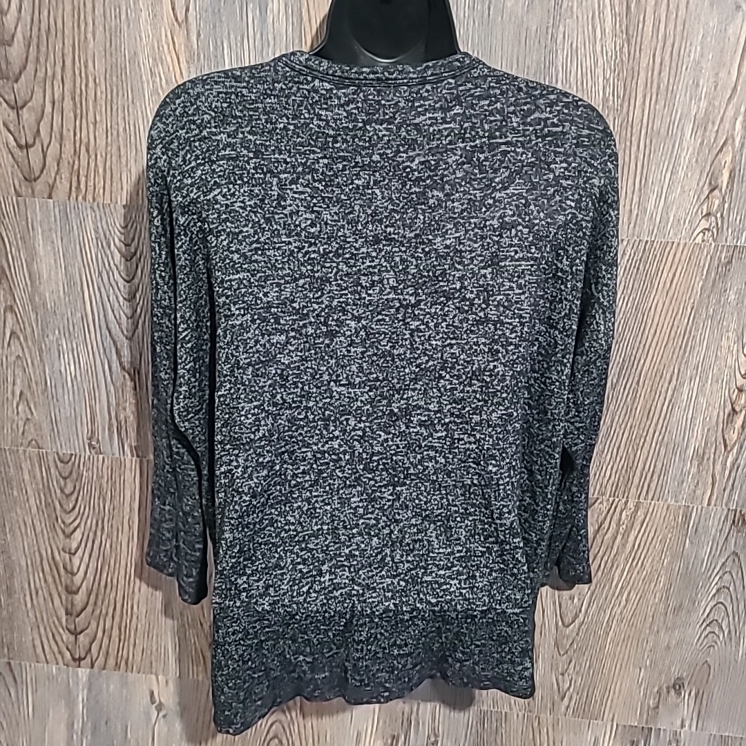 Jess & Jane Sweater Knit Top Sz M Black Floral Drop Shoulder Relaxed Fit Artsy