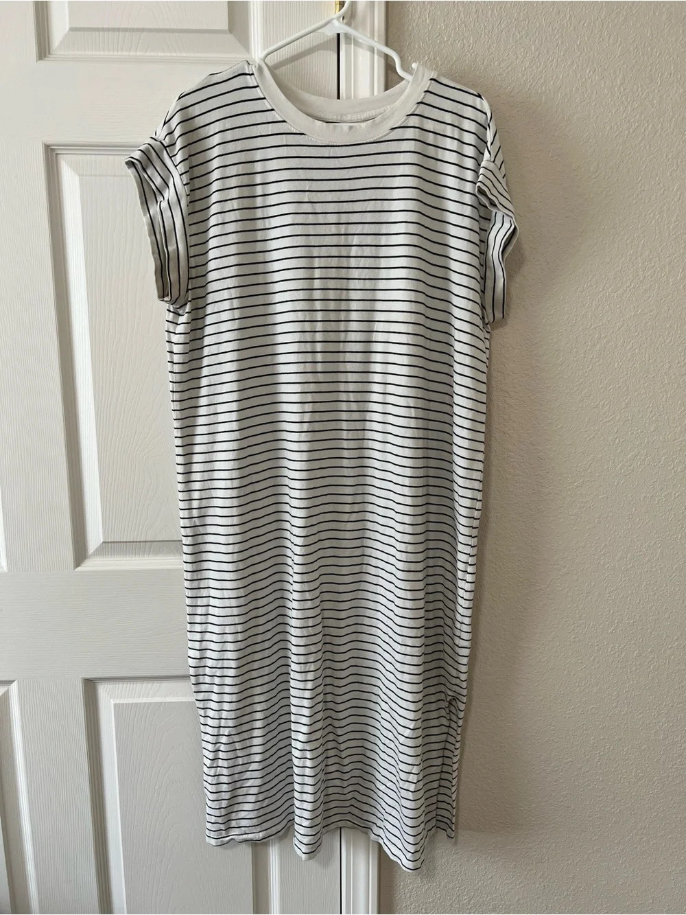 A New Day White Black Stripe Midi T-Shirt Dress XL