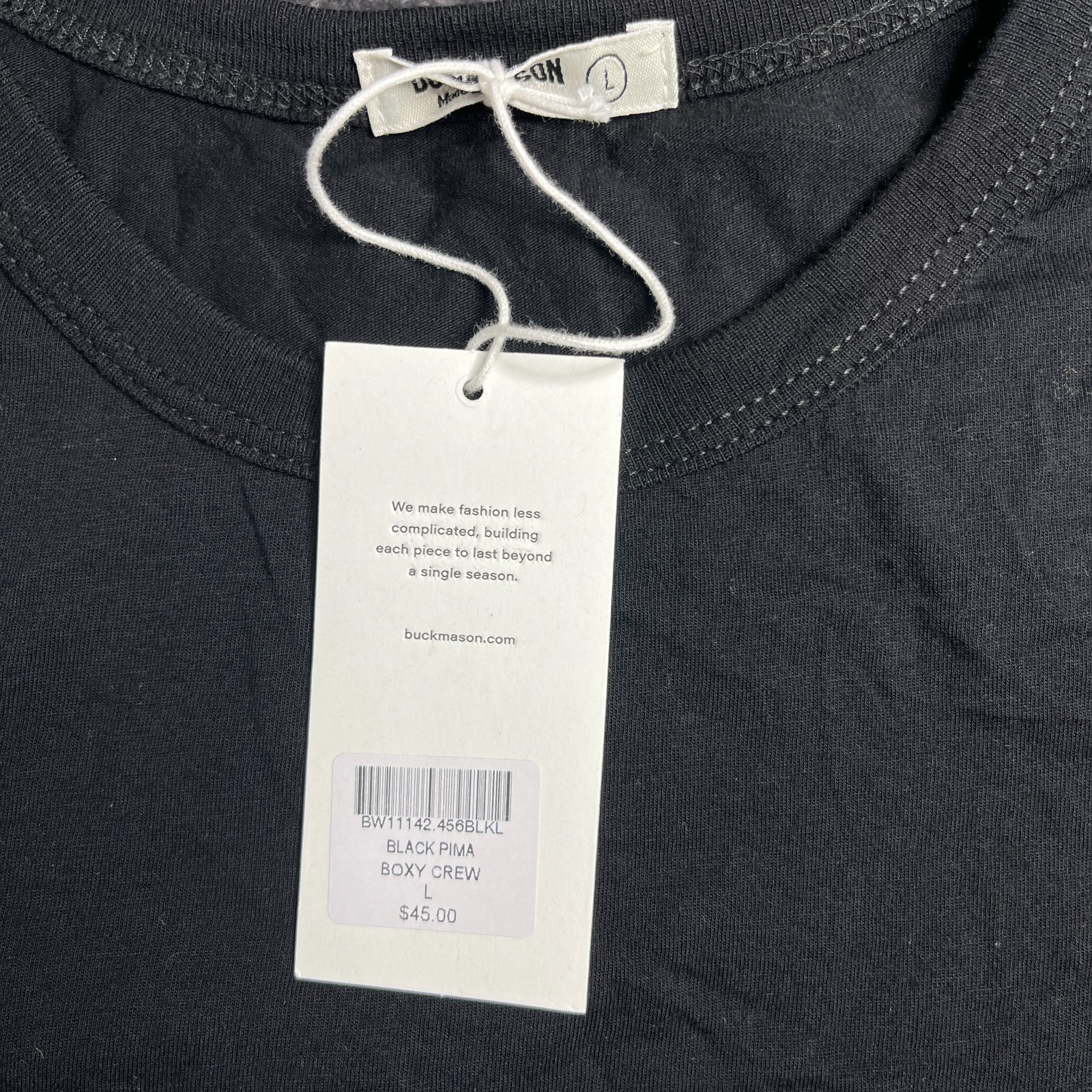 Buck Mason Women’s BLACK PIMA BOXY CREW Size Large NWT