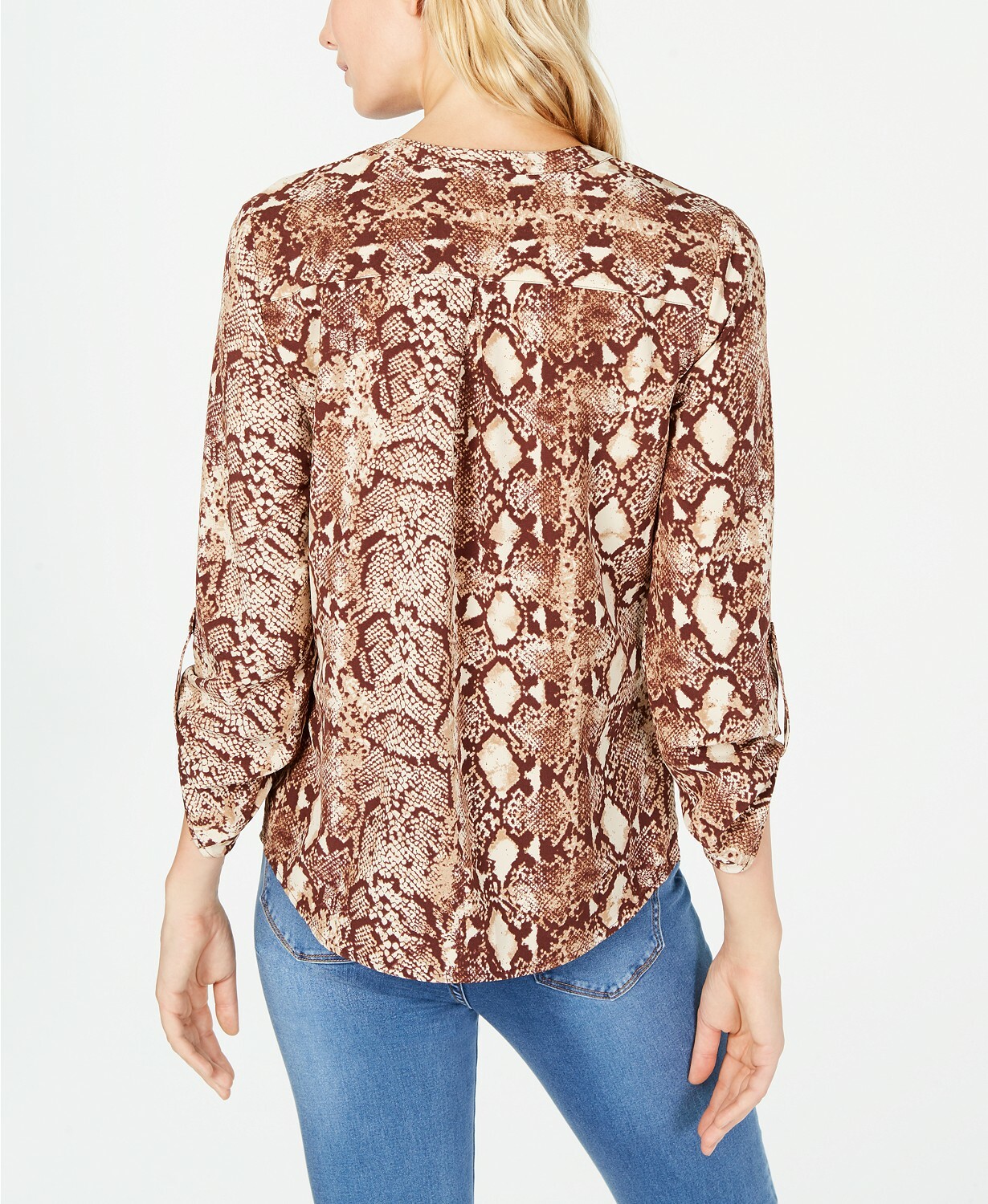 Ny Collection Women’s Petite Animal Print Utility Shirt Brown PL