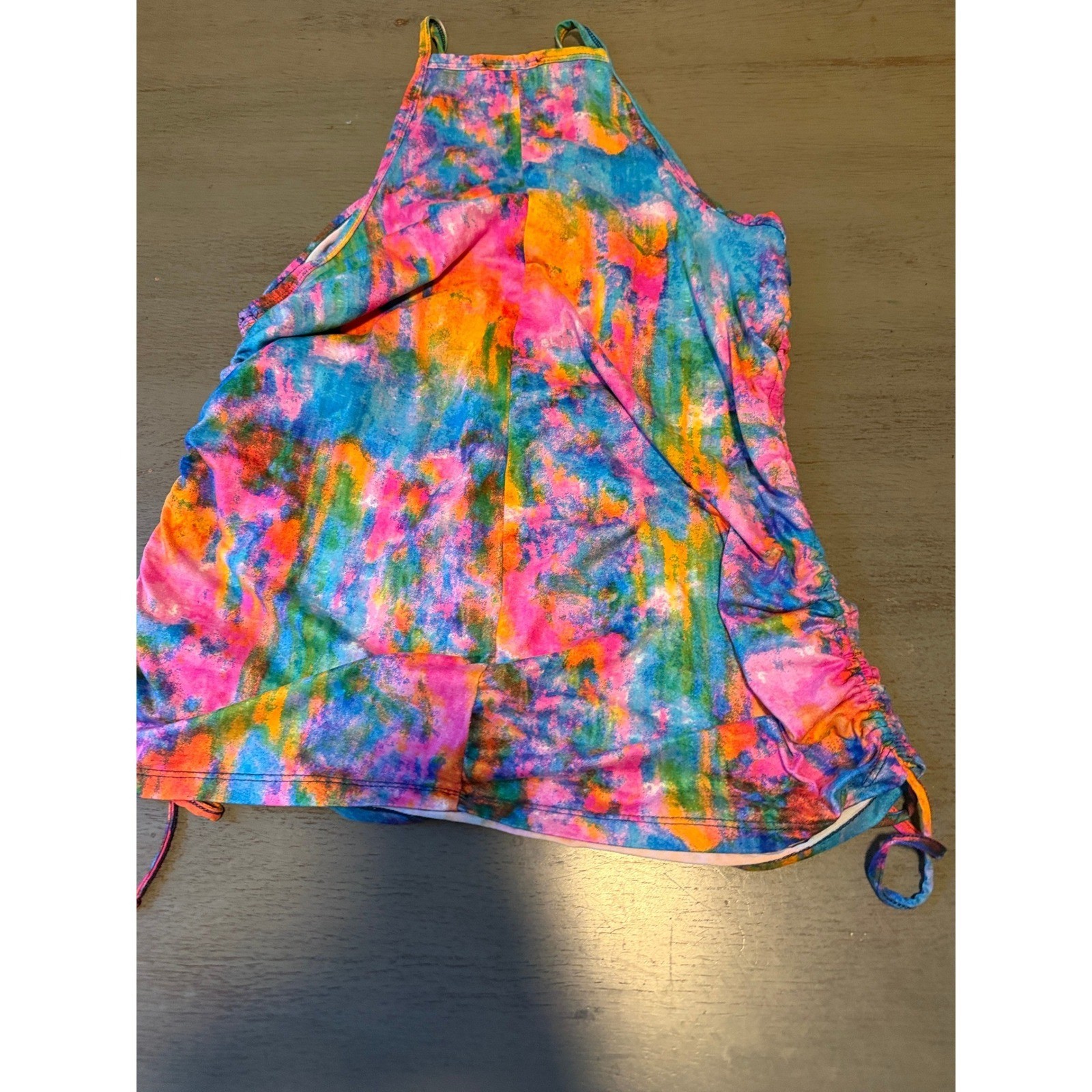Rouge Tie Dye Halter Tank Top Multi Color Ruched Side Drawstring plus 1X