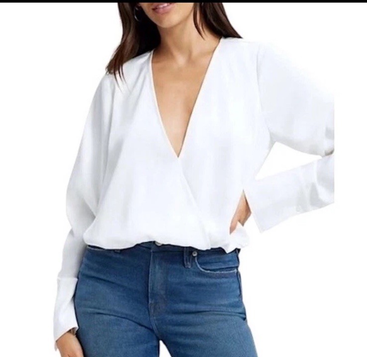 Good American Ivory Long Sleeve Wrap Front Blouse Size 7 (4XL) NWT!