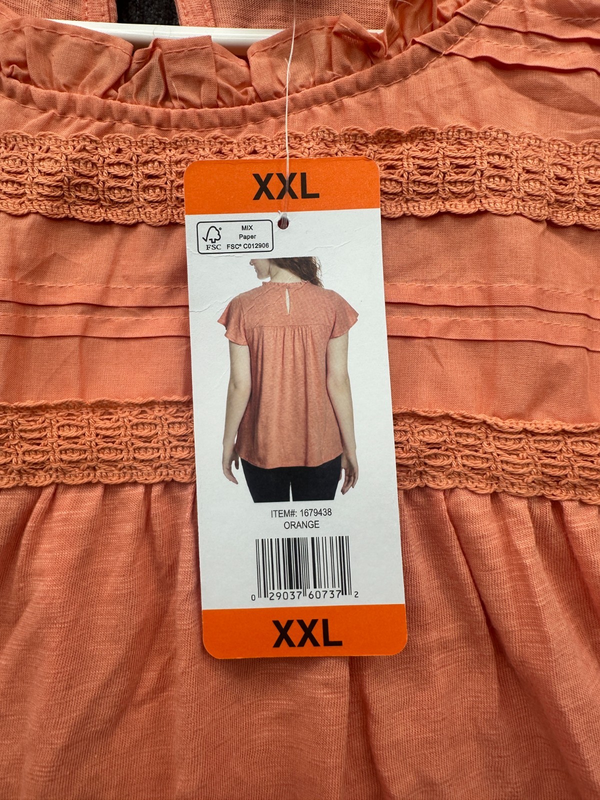 Ella Moss Blouse Top Womens 2XL Orange Lace Trim Knit Ruffle Neck Keyhole Back