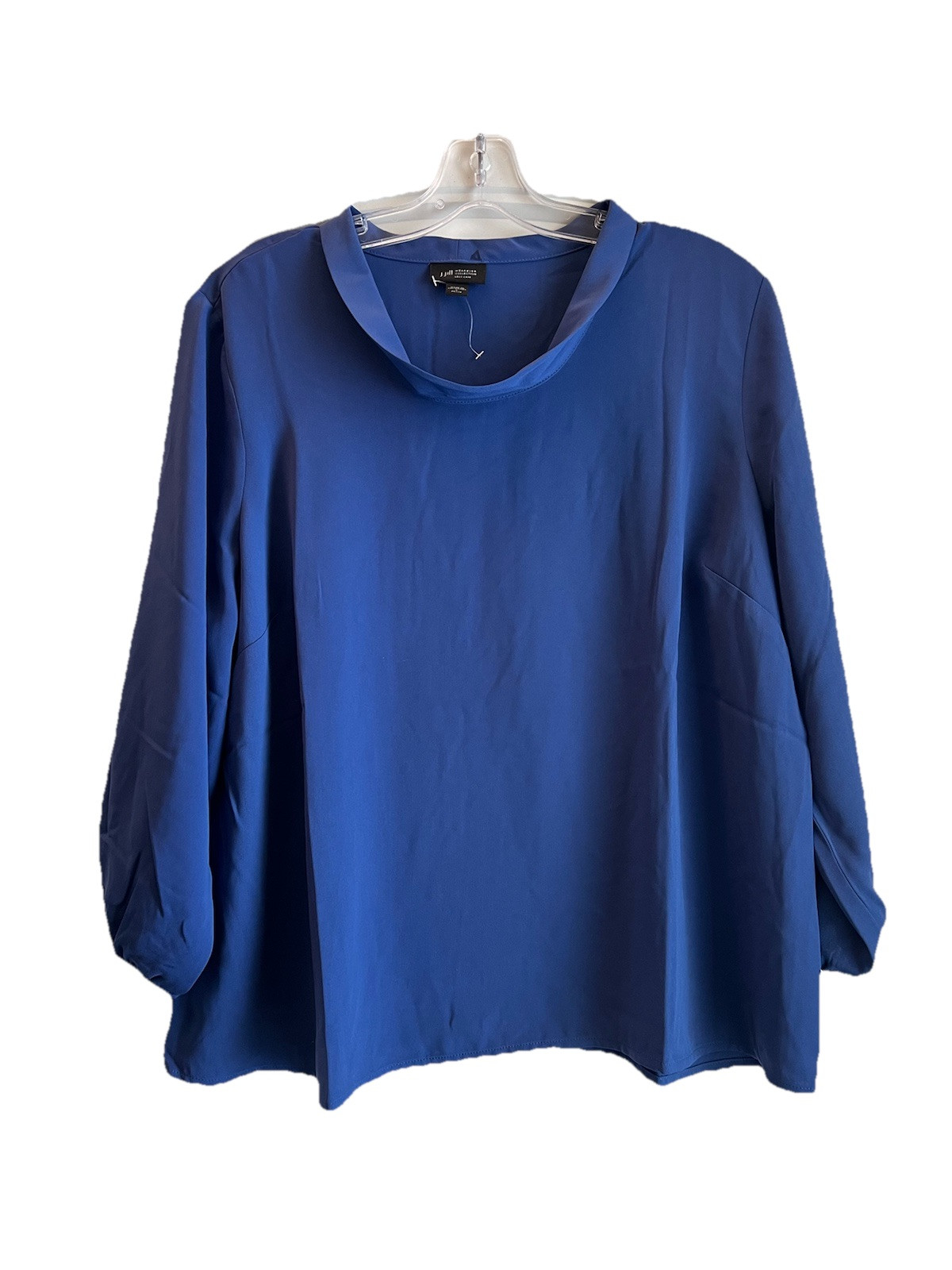 J Jill Wearever Collection Easy Care Size L Petite Blue Cowl Neck Blouse