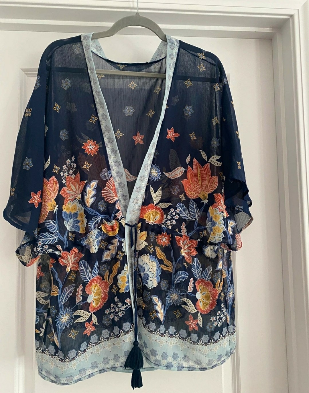 Floral Navy Multi-Colored Sheer Kimono XL