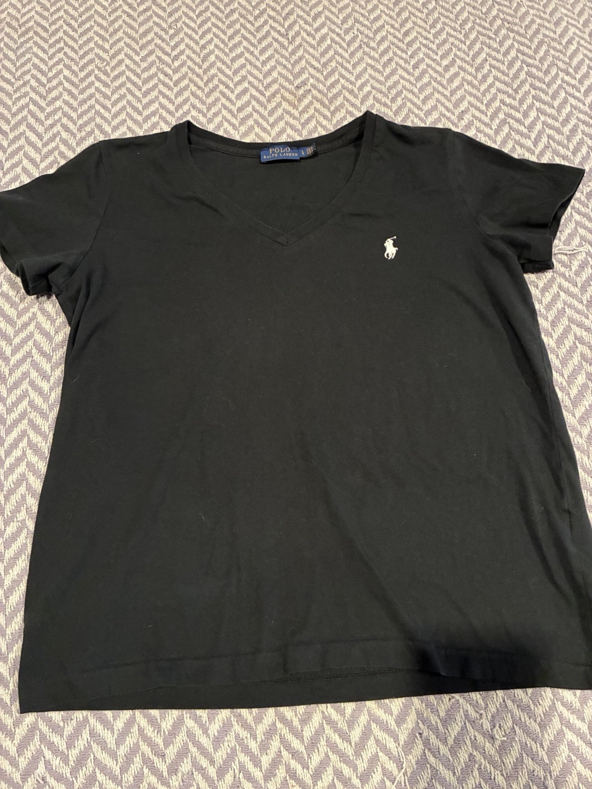 Ralph Lauren Women’s Black V-neck Top With White Pony Size Large