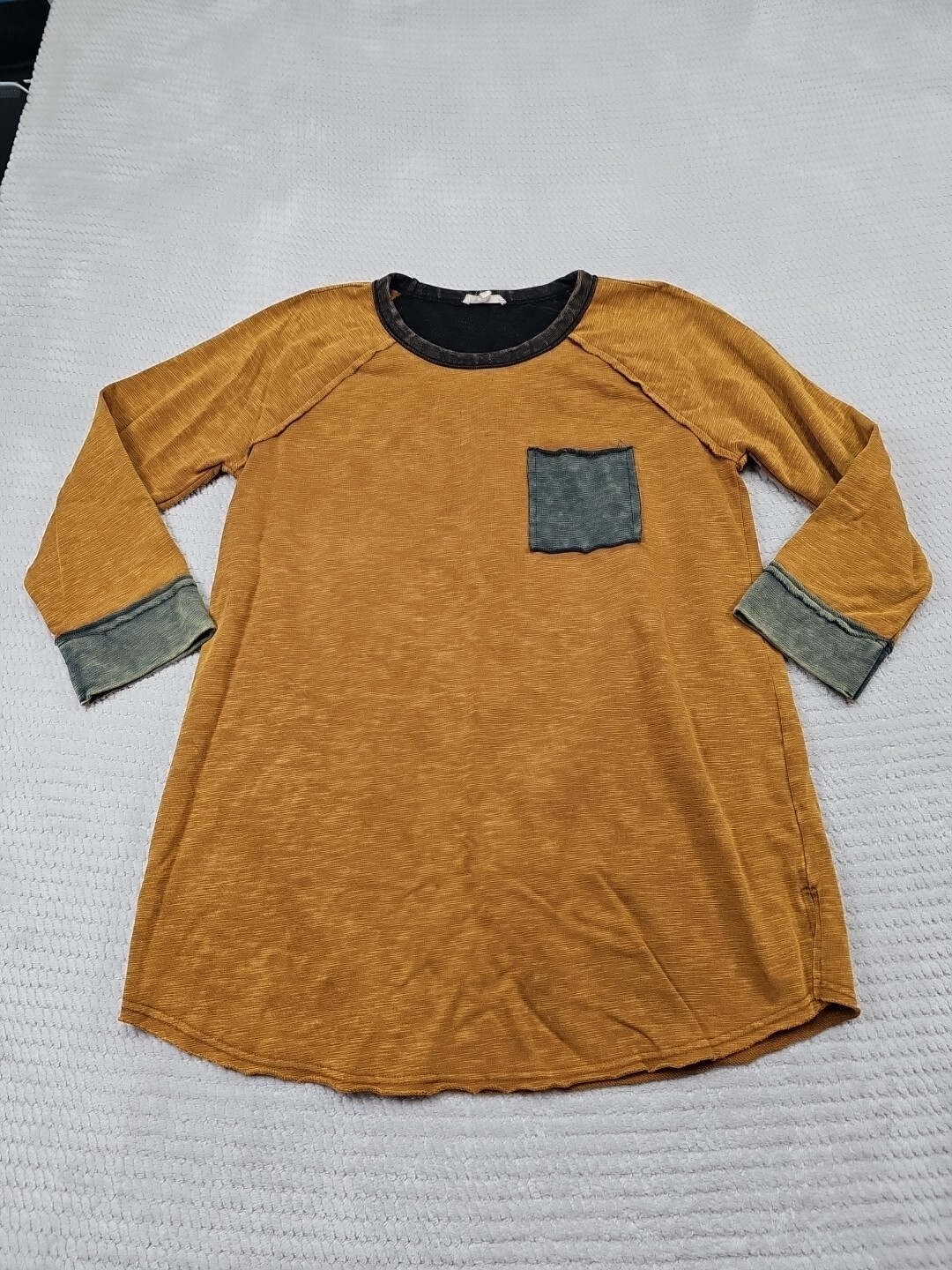 Mystree Shirt Womens Medium Oversized Mustard Boho Acid Washed