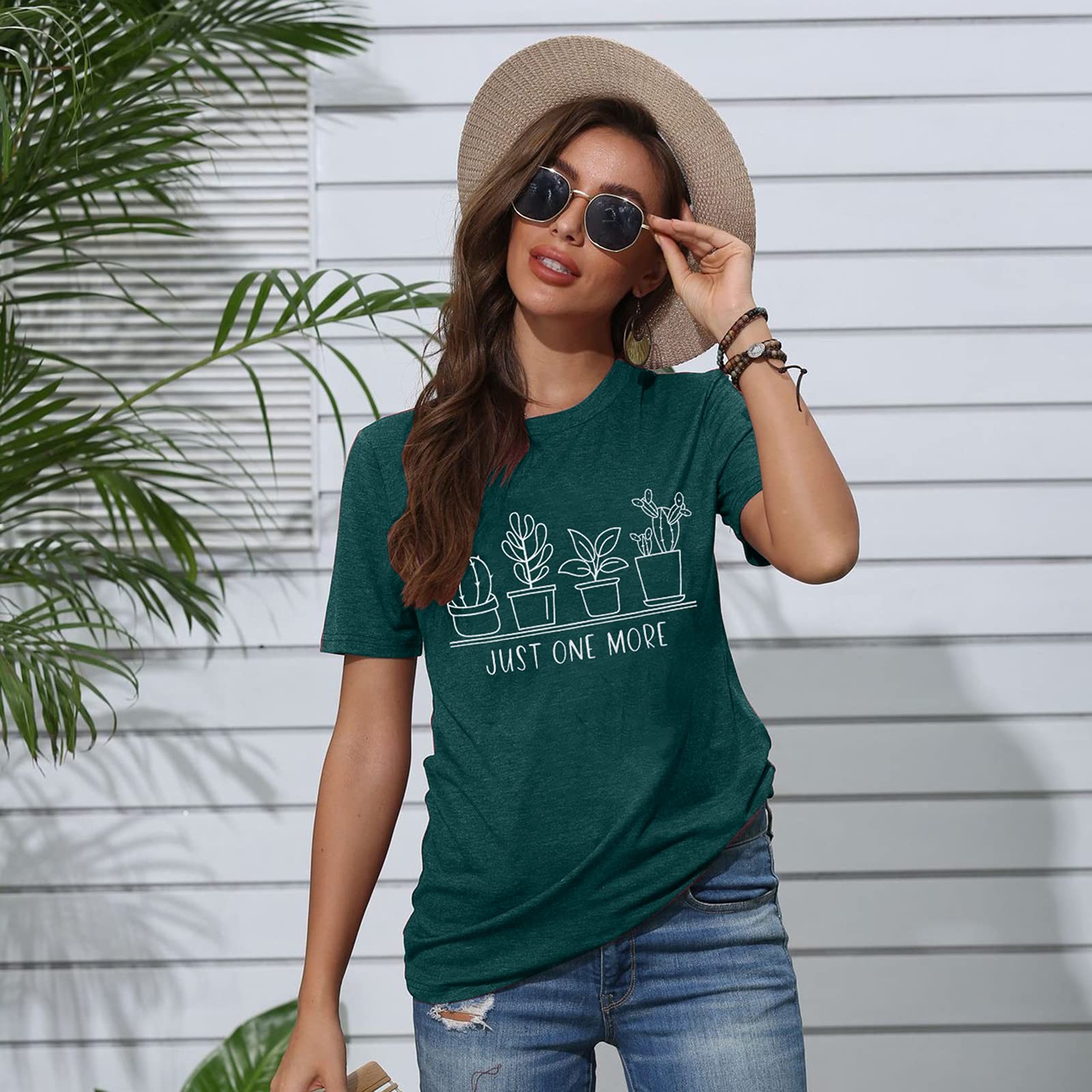 Plant Shirts Women Just One More Plant Causal Short Sleeve Shirt (Green, M)