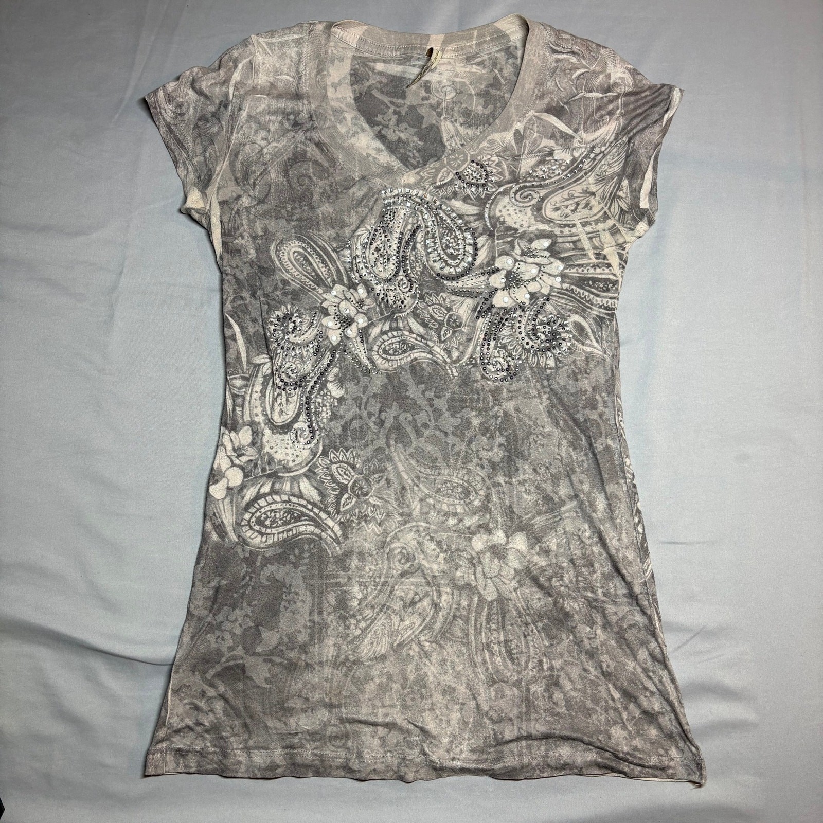 Vintage y2k era paisley and floral burnout graphic top