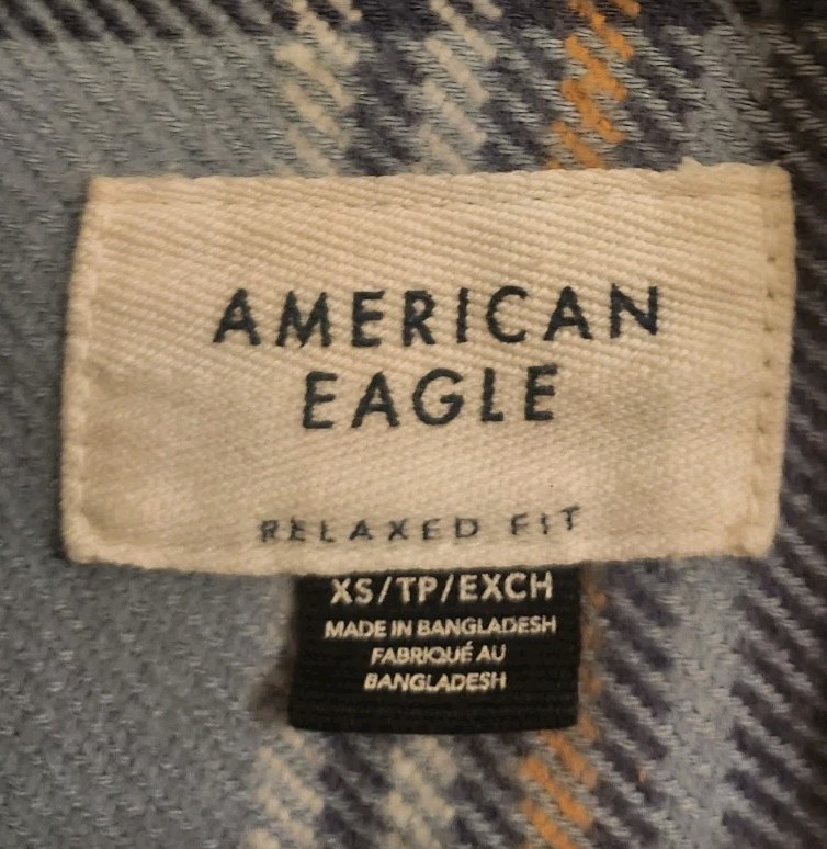 American Eagle Shirt XS Blue Plaid Flannel Relaxed Fit Button-down
