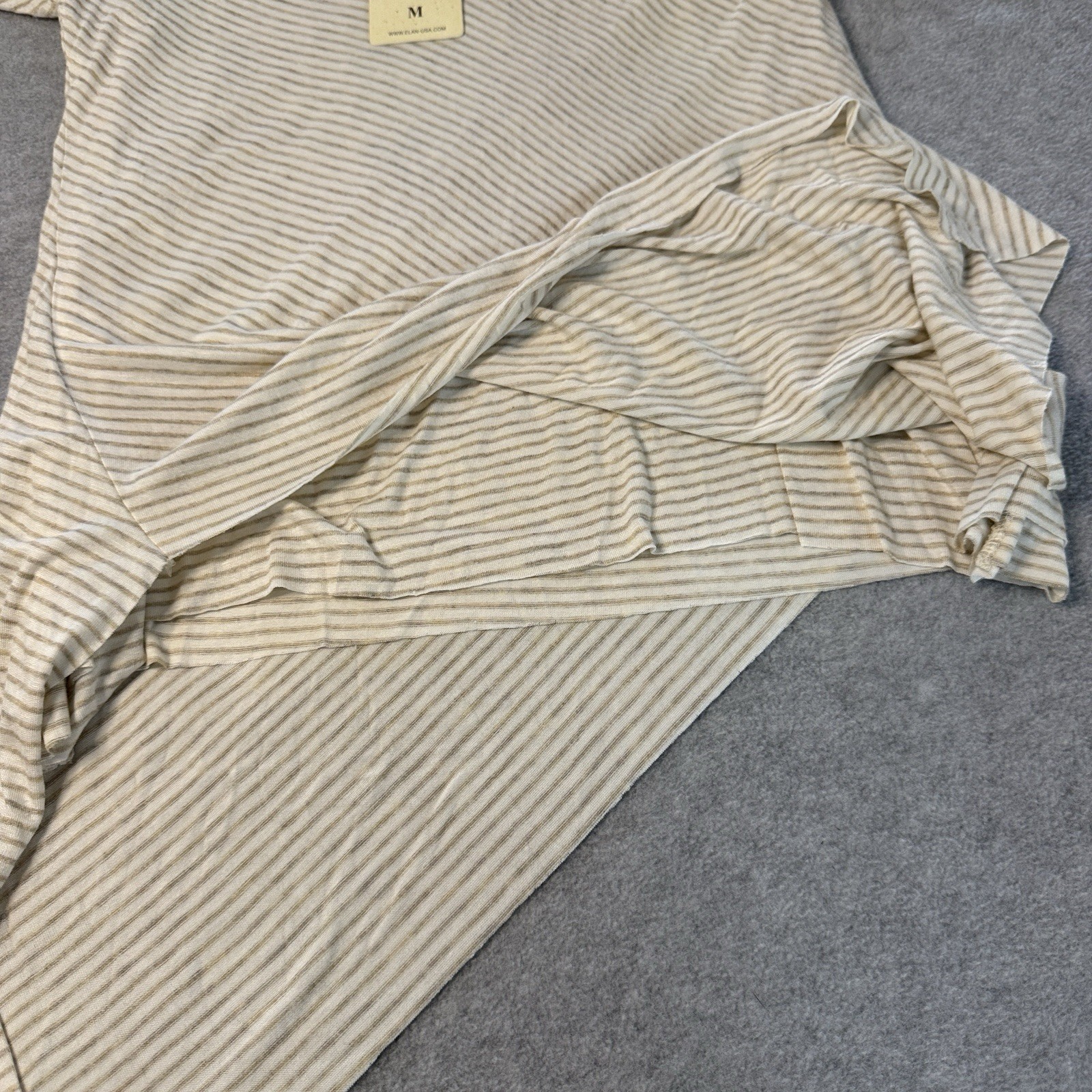 NWT Elan Medium Striped Tunic Top Beige Ivory Sharkbite Hem Boho Rayon Stretch