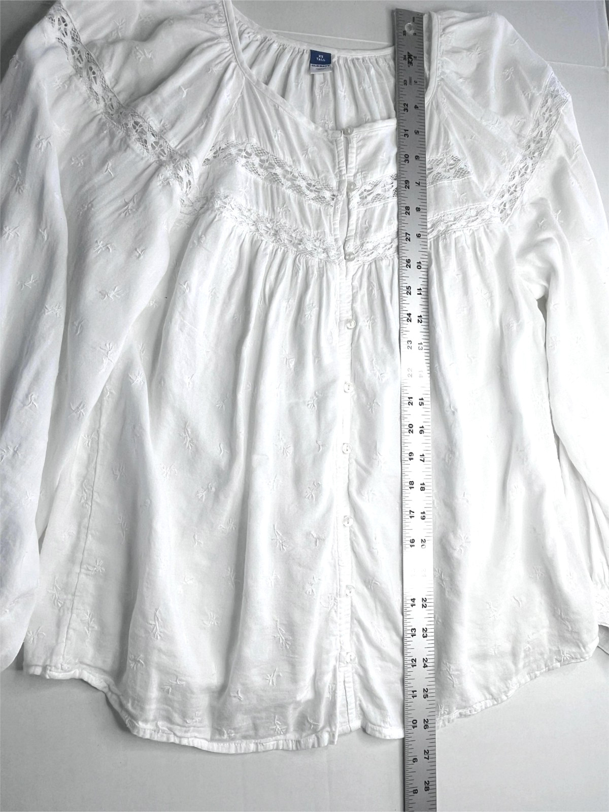 Old Navy Top Peasant Cottagecore Clean Girl Lace Embroidered sz XS Tall