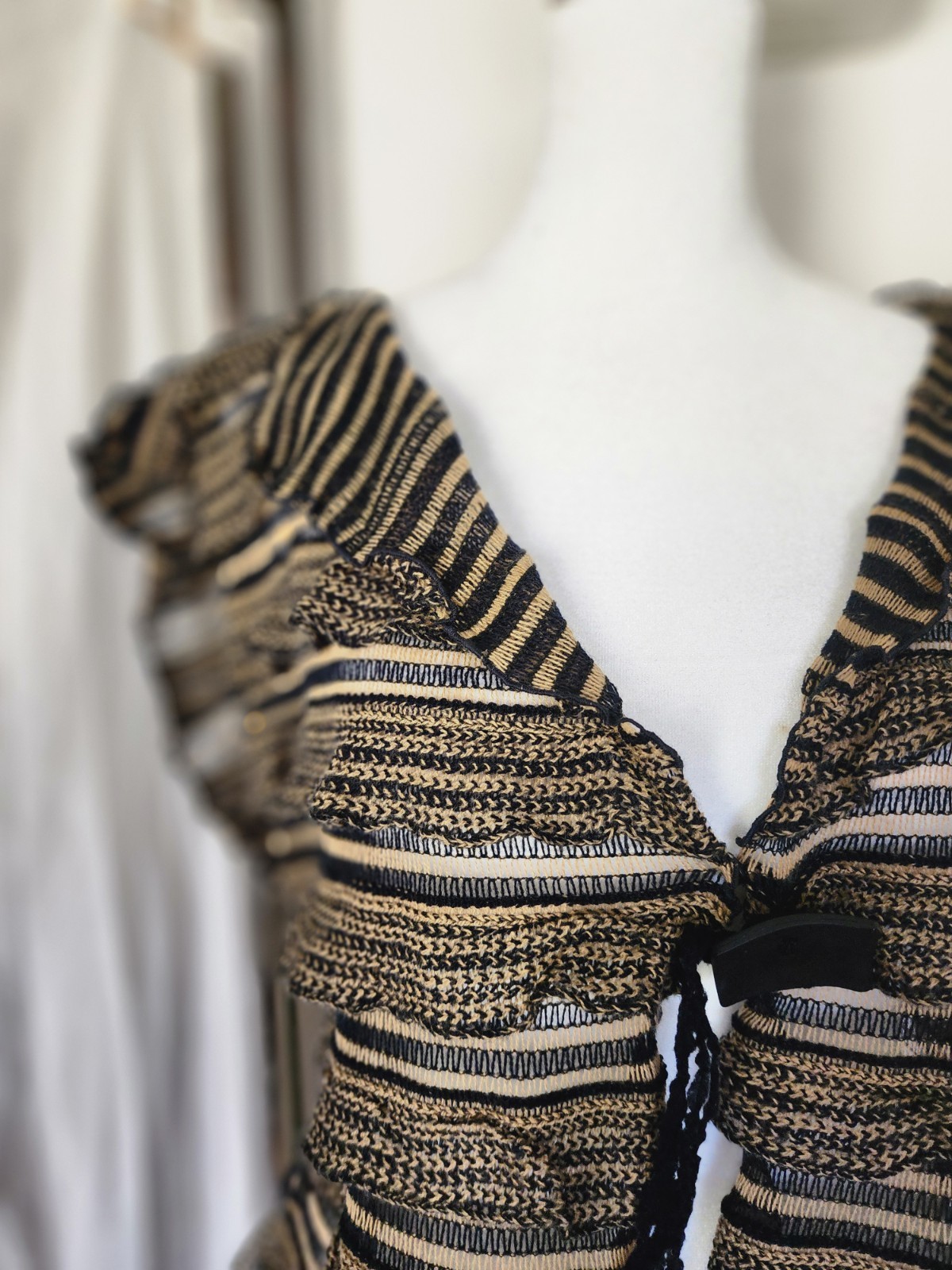 Giselle Shepatin Dancer Vest Scalloped Wood French Closure Artwear Dyed Yarn Sml