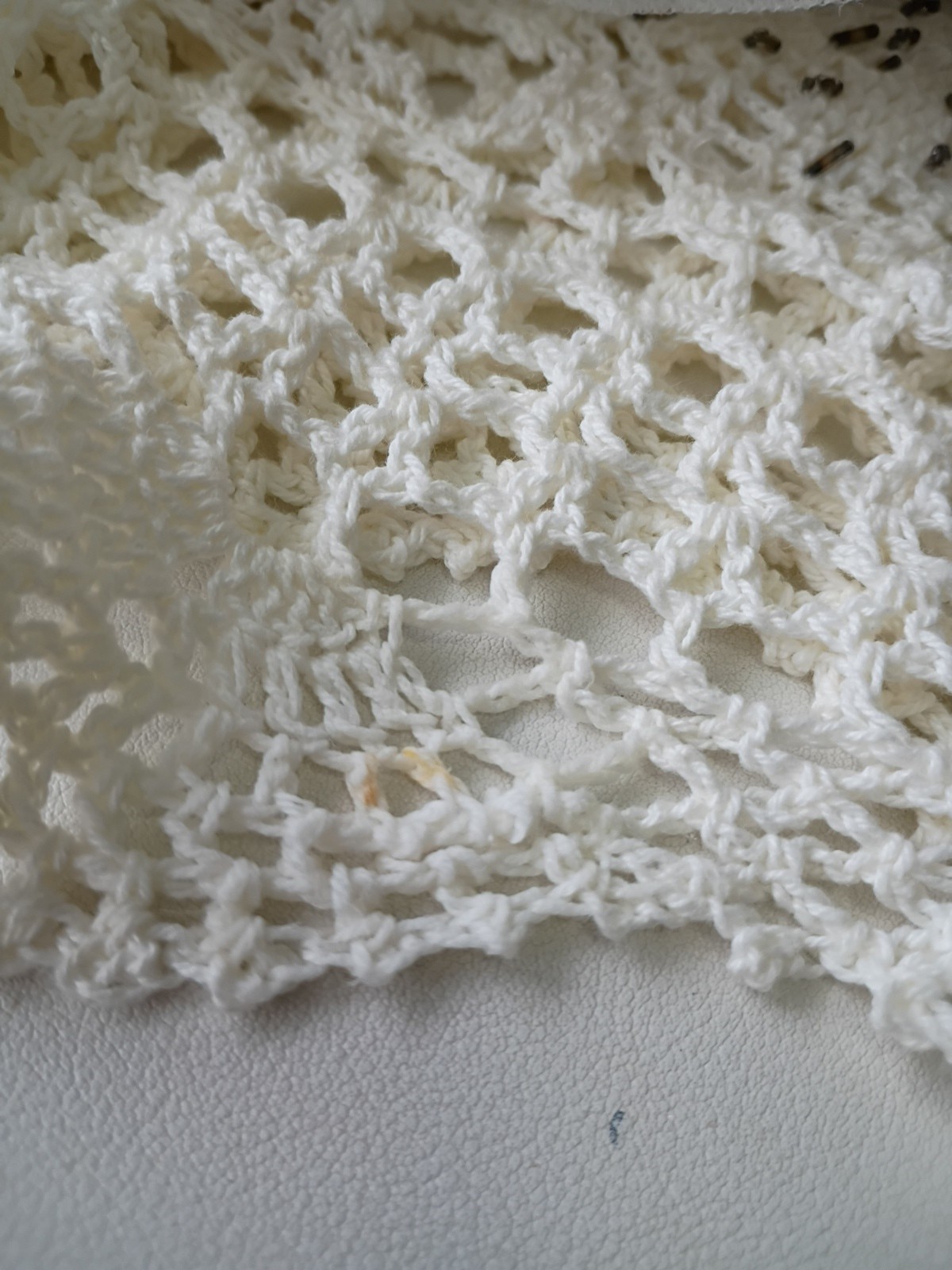 STYLE BRAND QUALITY Crochet top`Pearls Ruffle sleeve seed beads NICE!! LARGE