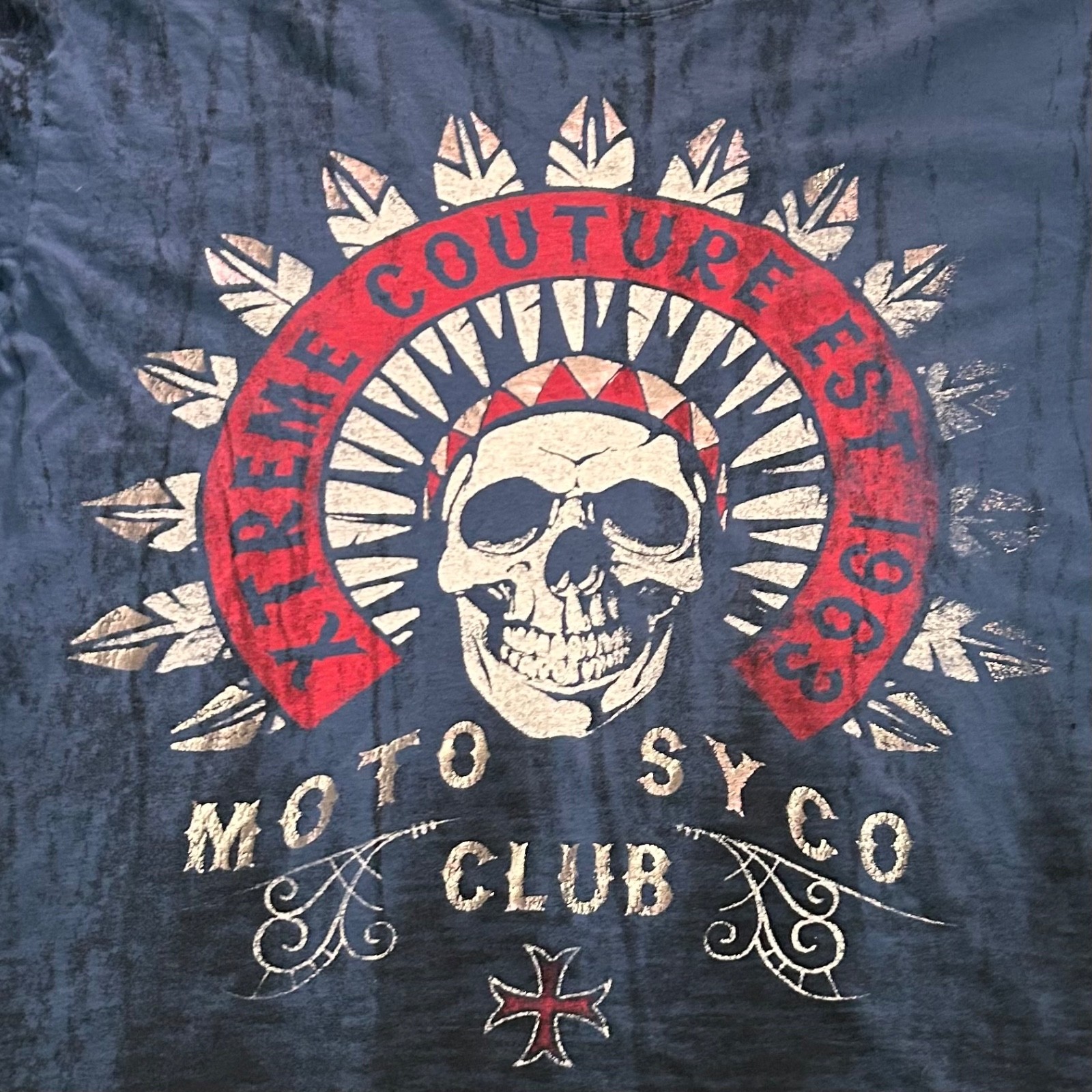 Women’s Xtreme Couture 100% Cotton Motosyco Club MFG Tie-Dye T-Shirt Size XL