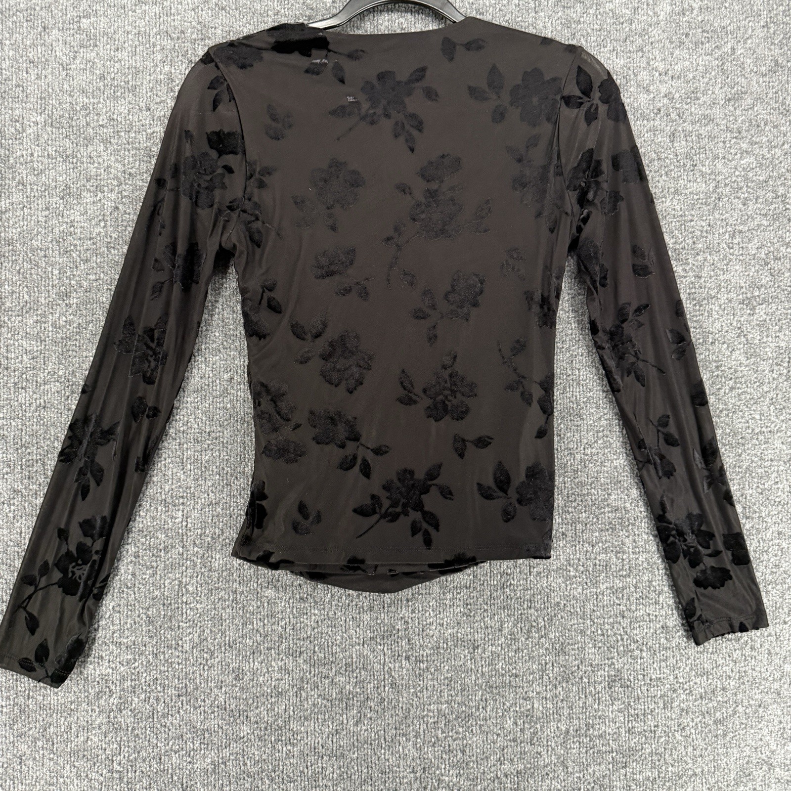 Womens Y2K Top Medium Black Burnout Floral Fairy Grunge Whimsigoth Romantic Goth