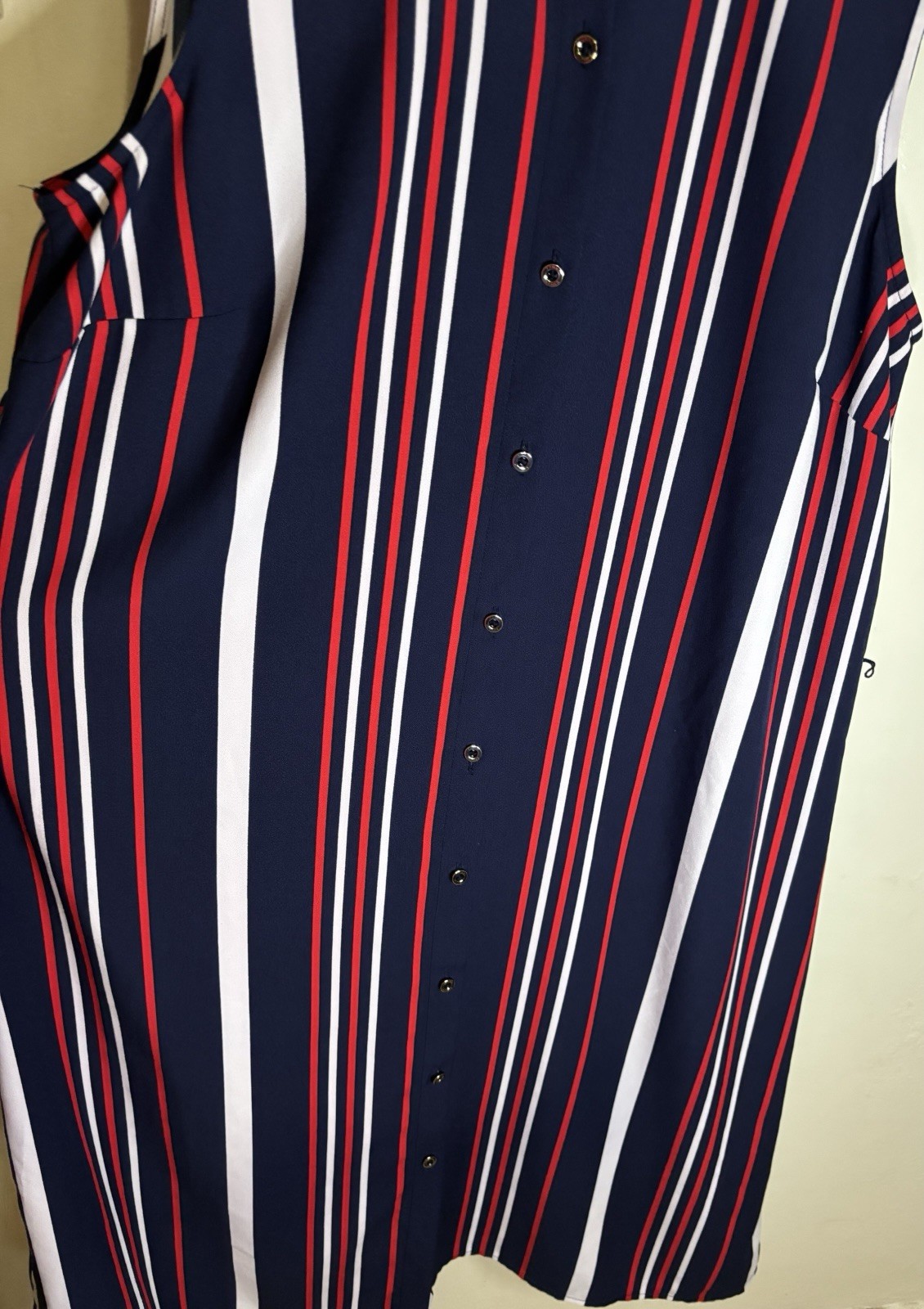 Tommy Hilfiger Women’s L Sleeveless Collared Button-Up Striped Dress