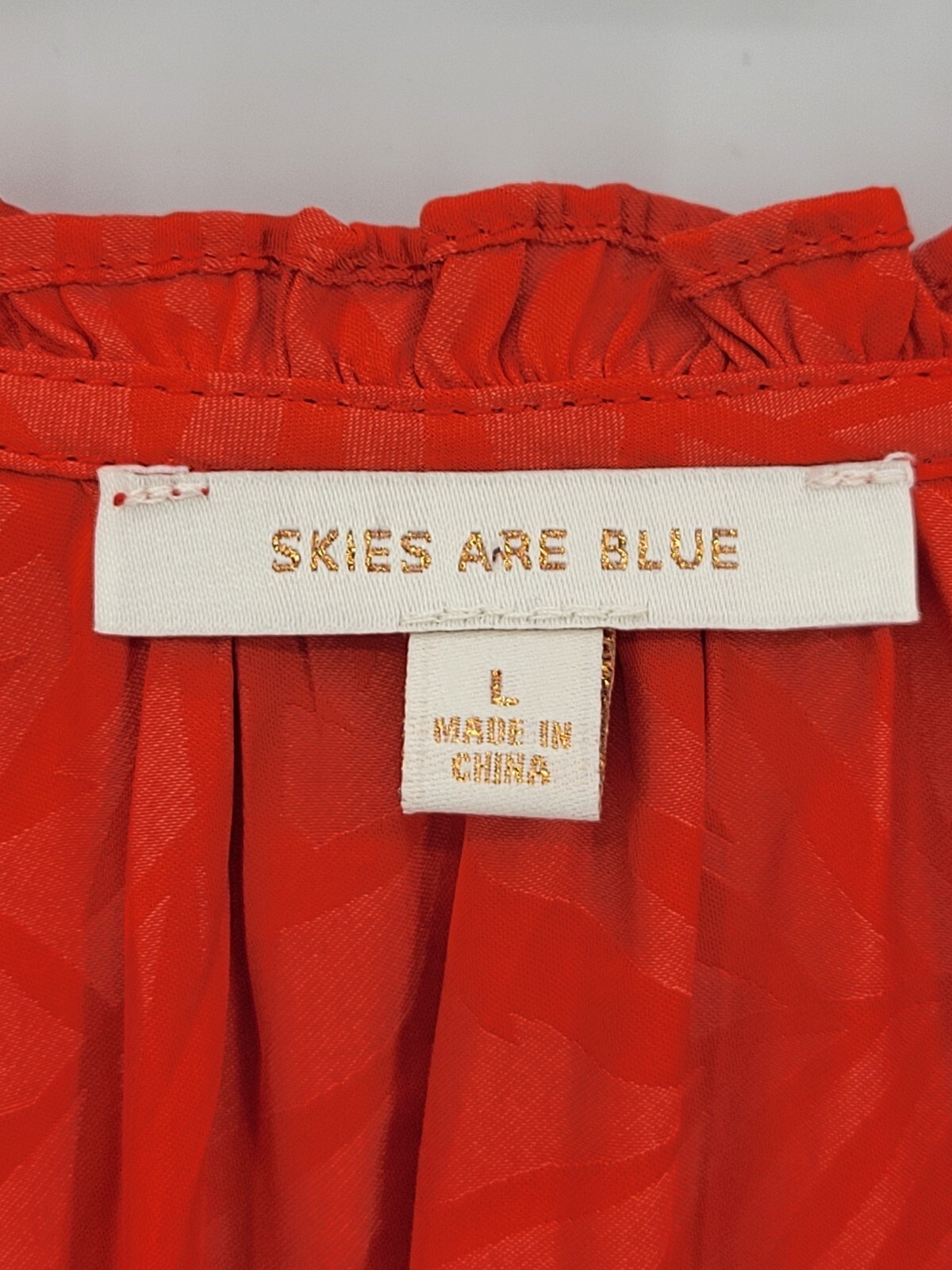Skies are Blue Top Womens Large Red Satin Tie Neck Balloon Sleeve Romantic Boho
